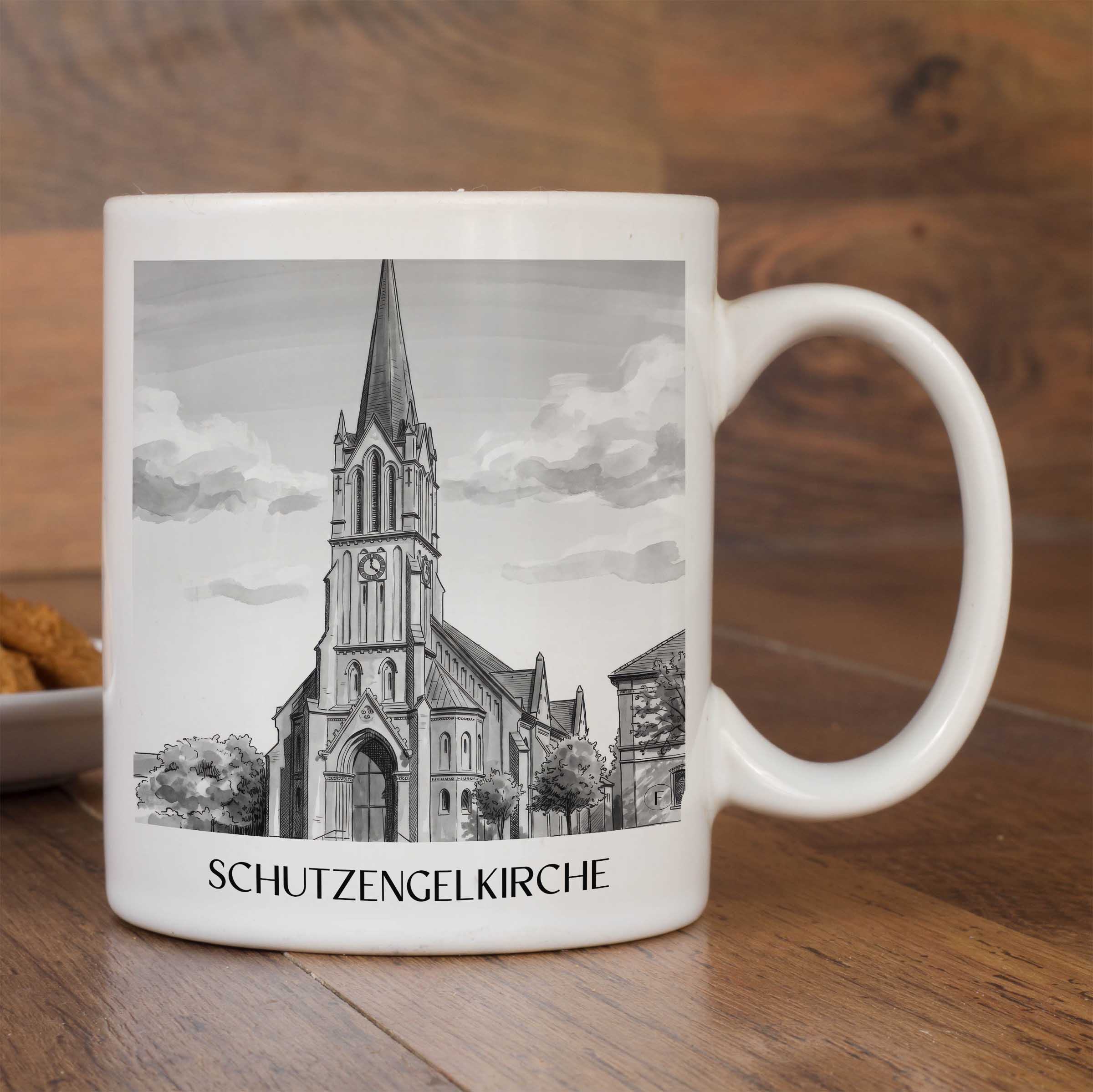 schutzengelkirche-brühl-deutschland-kaffeebecher-aquarell-schwarz-weiss