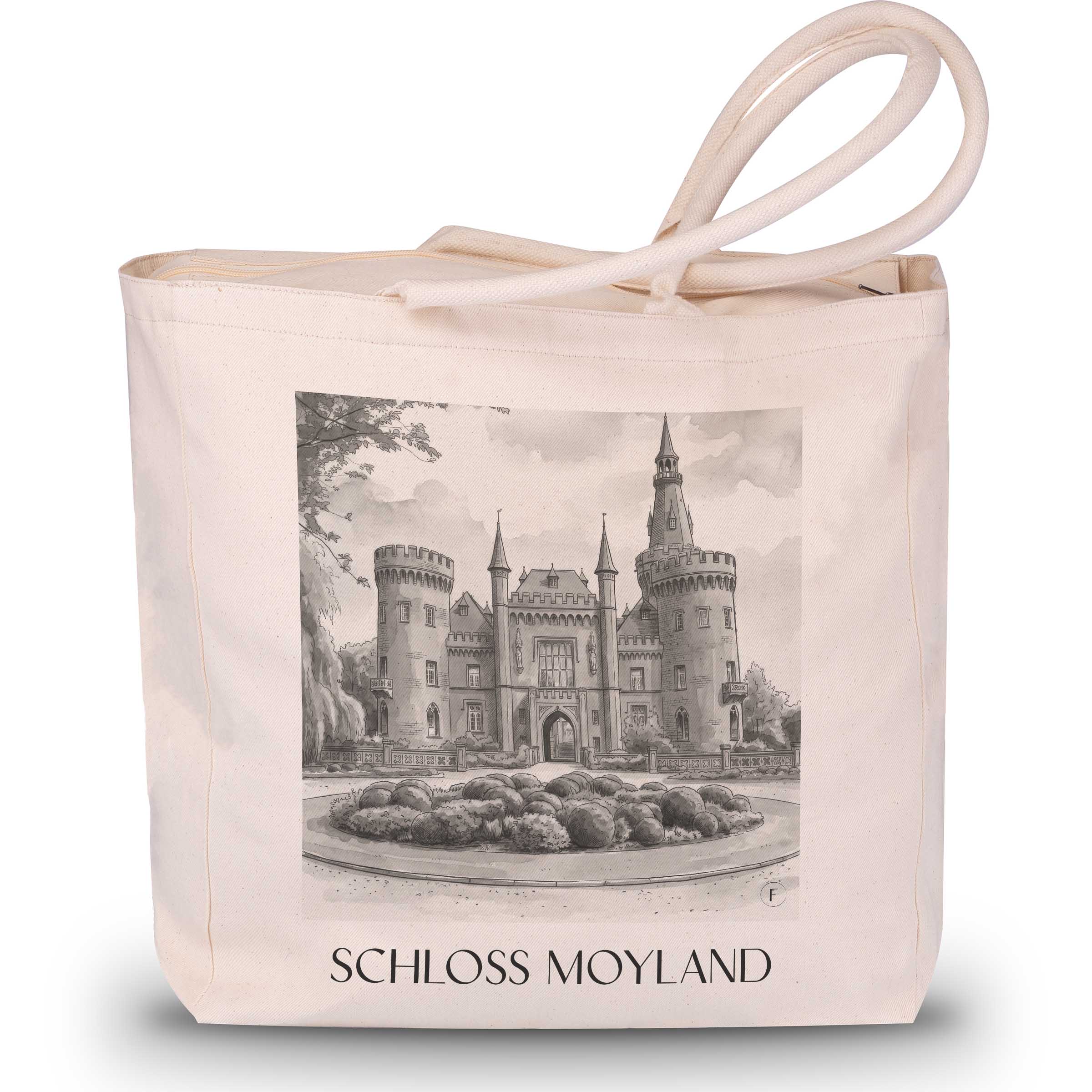 schloss-moyland-niederrhein-deutschland-einkaufstasche-aquarell-schwarz-weiss