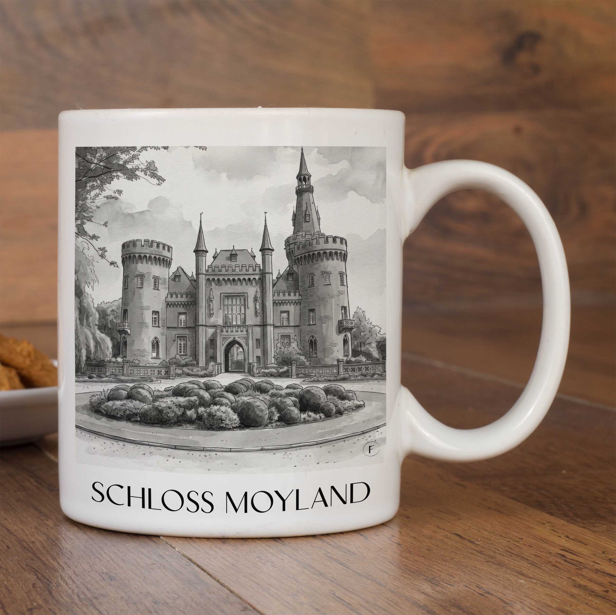 schloss-moyland-niederrhein-deutschland-kaffeebecher-aquarell-schwarz-weiss