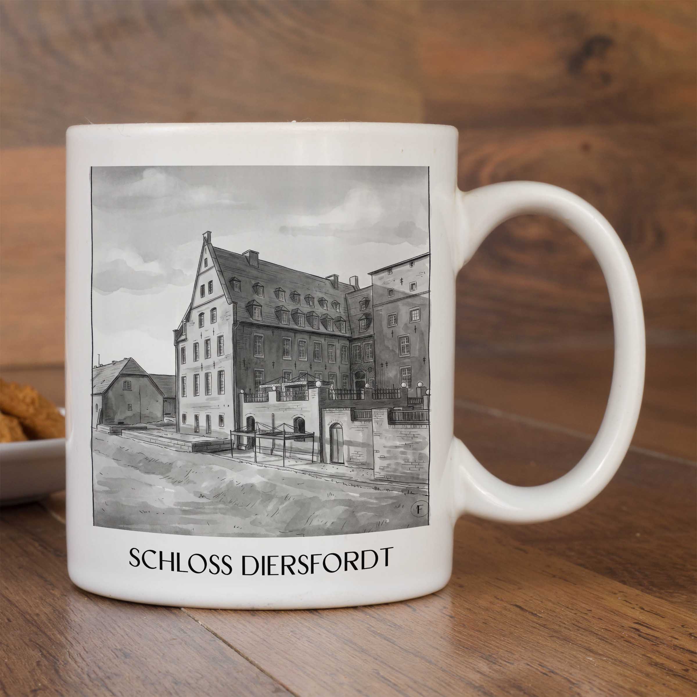 schloss-diersfordt-wesel-deutschland-kaffeebecher-aquarell-schwarz-weiss