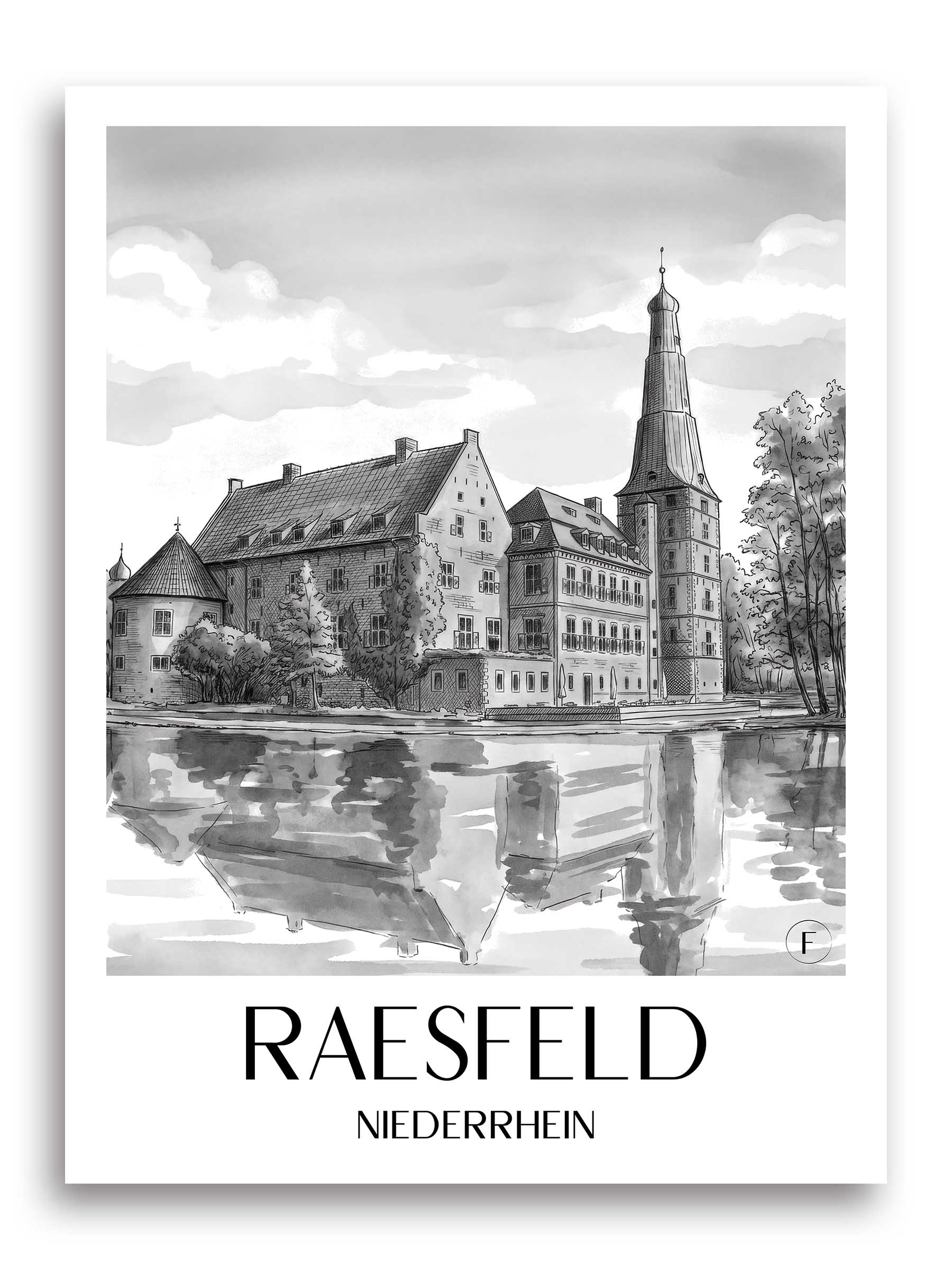 raesfeld-niederrhein-deutschland-poster-aquarell-schwarz-weiss