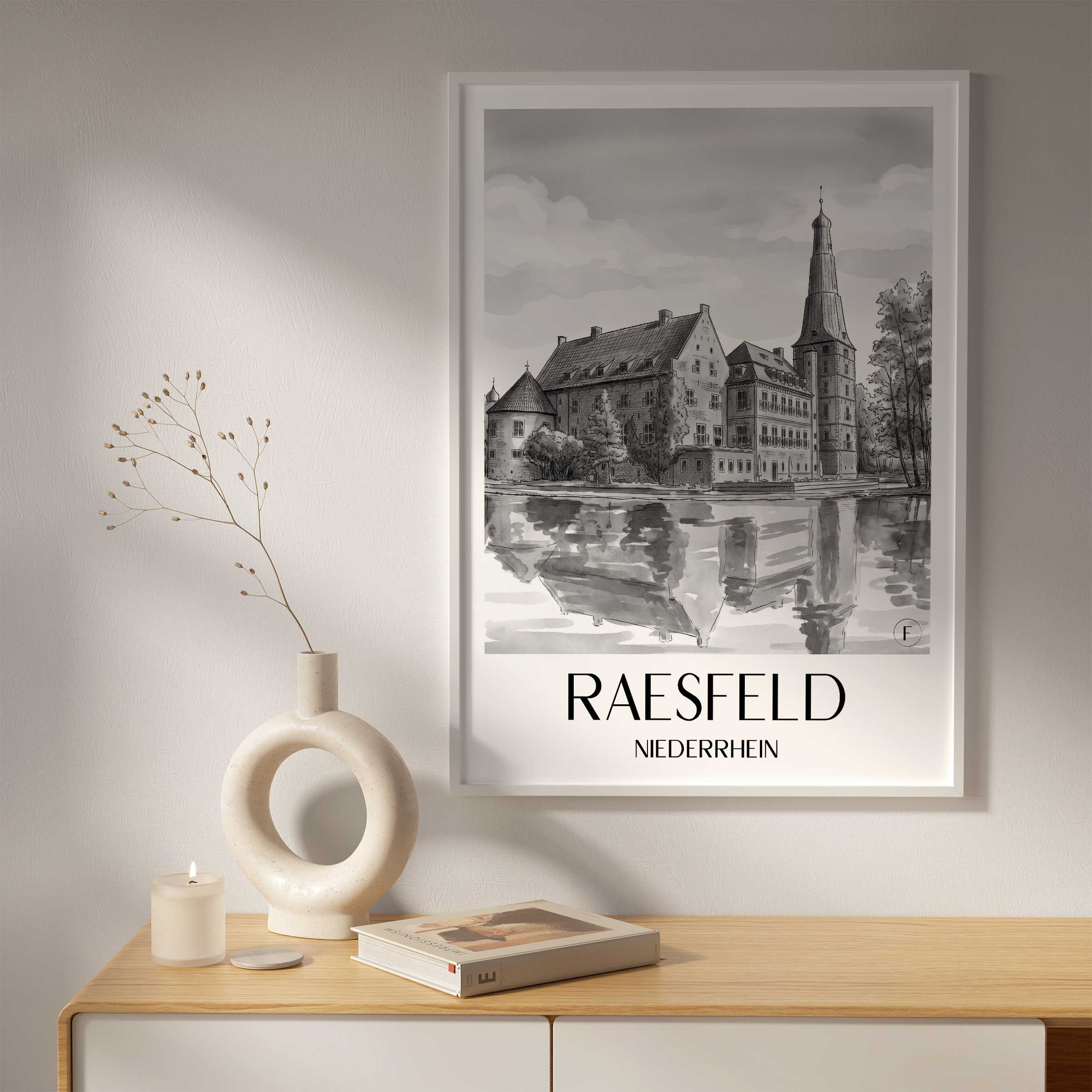 raesfeld-niederrhein-deutschland-poster-aquarell-schwarz-weiss