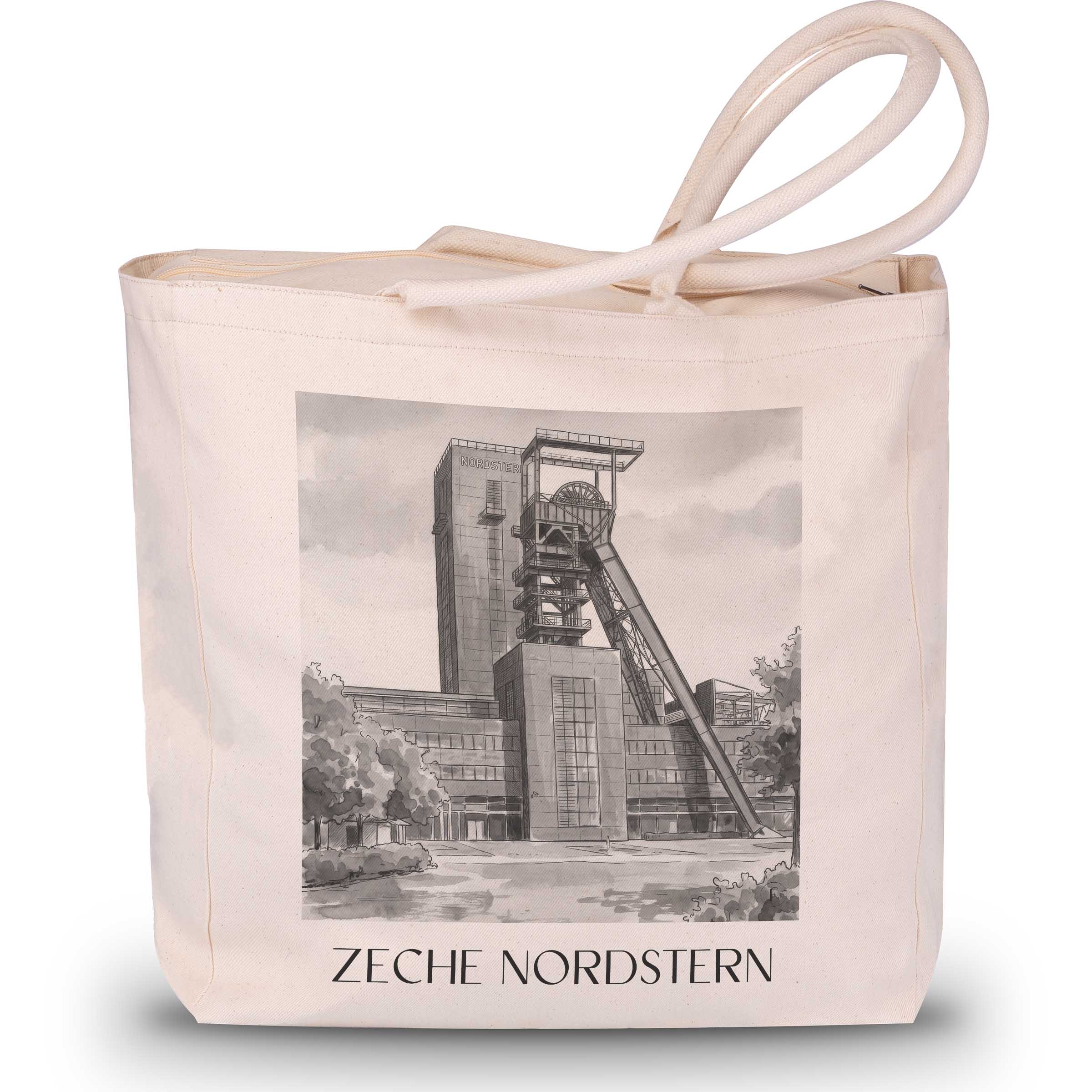 zeche-nordstern-gelsenkirchen-deutschland-einkaufstasche-aquarell-schwarz-weiss