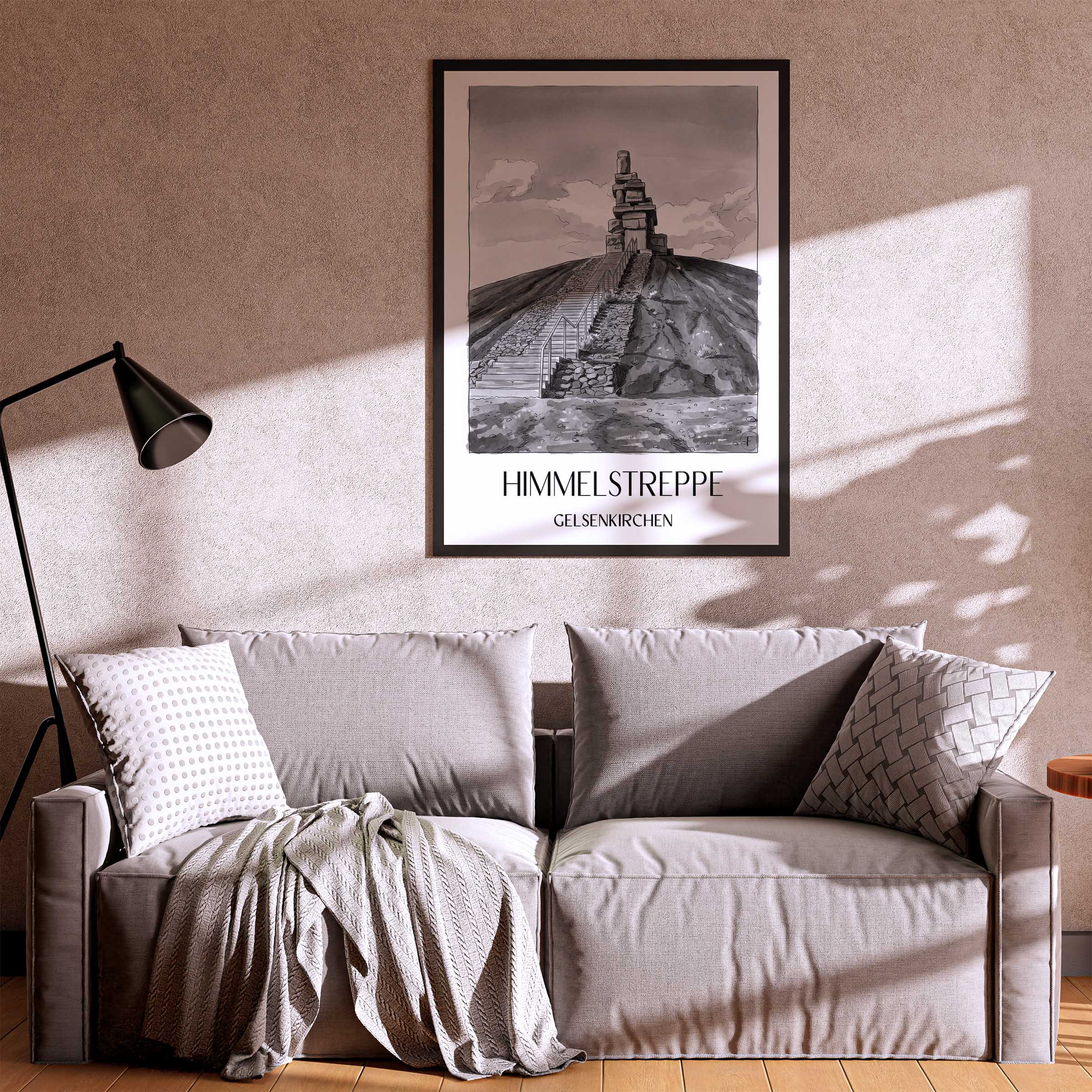 himmelstreppe-gelsenkirchen-deutschland-poster-aquarell-schwarz-weiss