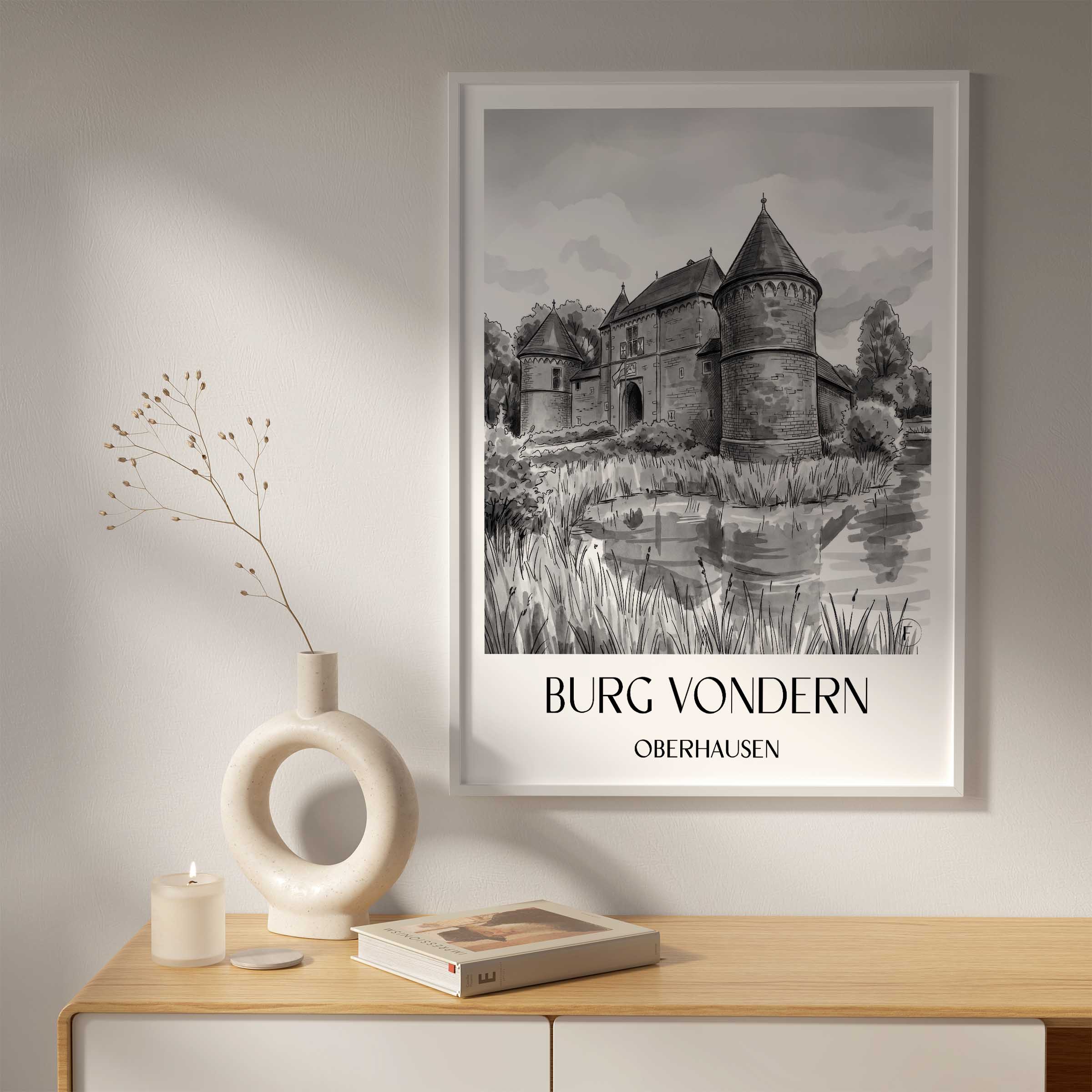 burg-vondern-oberhausen-deutschland-poster-aquarell-schwarz-weiss