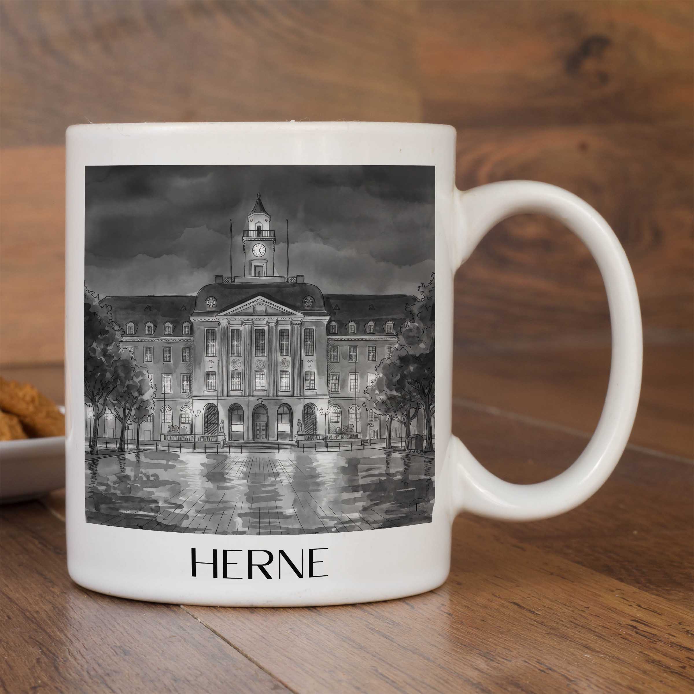 herne-ruhrgebiet-deutschland-kaffeebecher-aquarell-schwarz-weiss