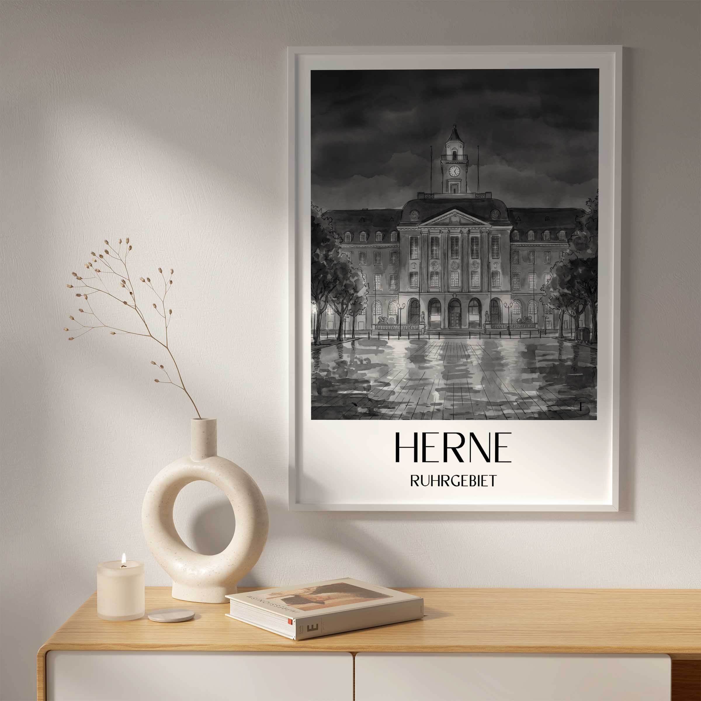 herne-ruhrgebiet-deutschland-poster-aquarell-schwarz-weiss