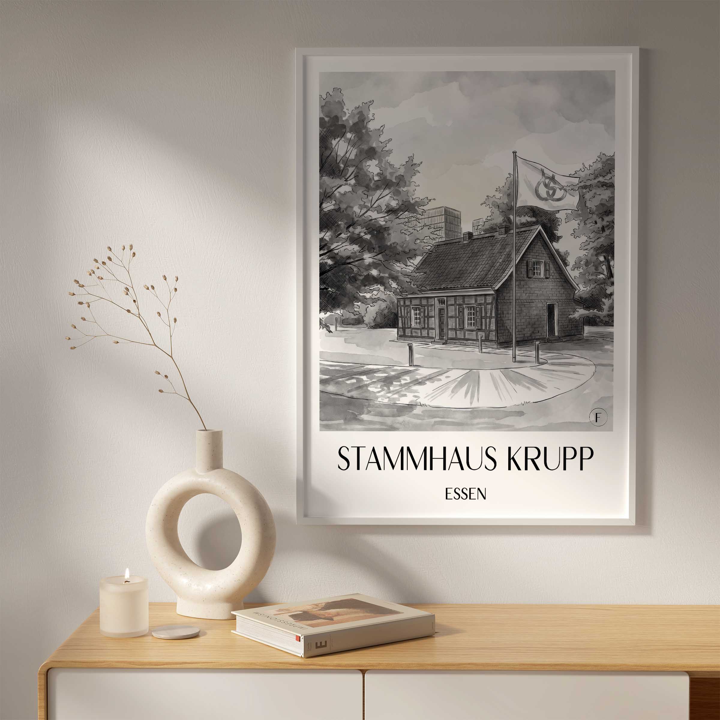 stammhaus-krupp-essen-deutschland-poster-aquarell-schwarz-weiss