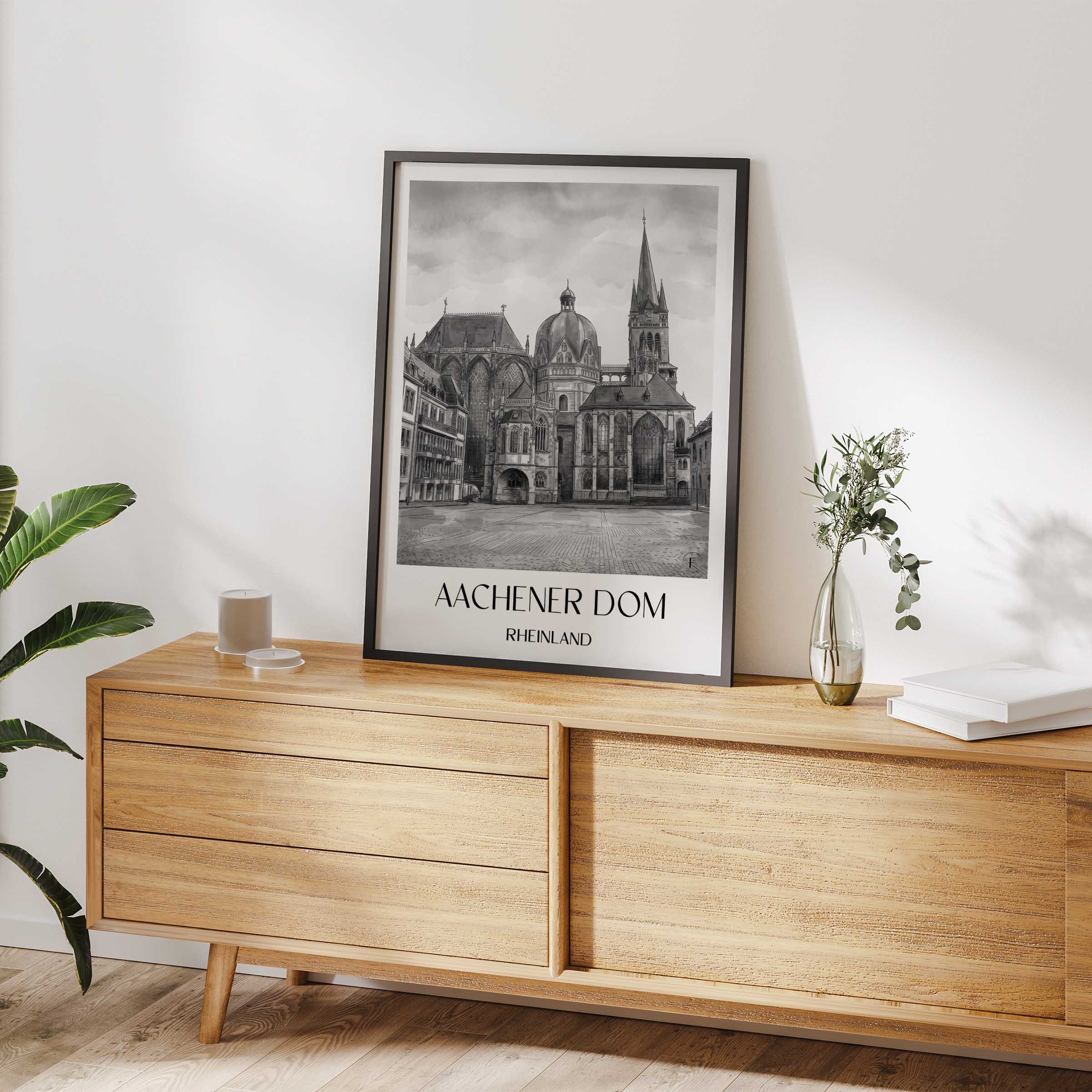 aachener-dom-rheinland-deutschland-poster-aquarell-schwarz-weiss