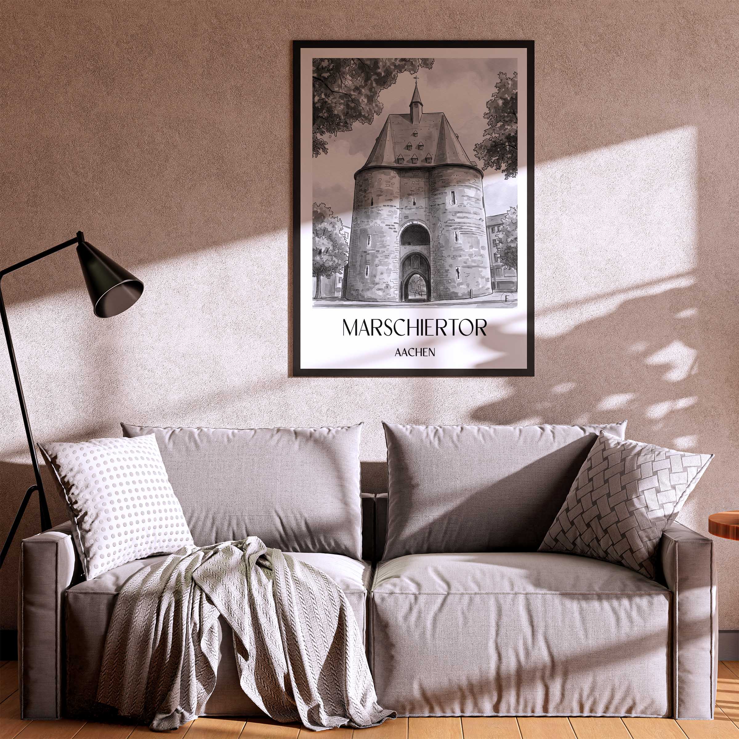 marschiertor-aachen-deutschland-poster-aquarell-schwarz-weiss