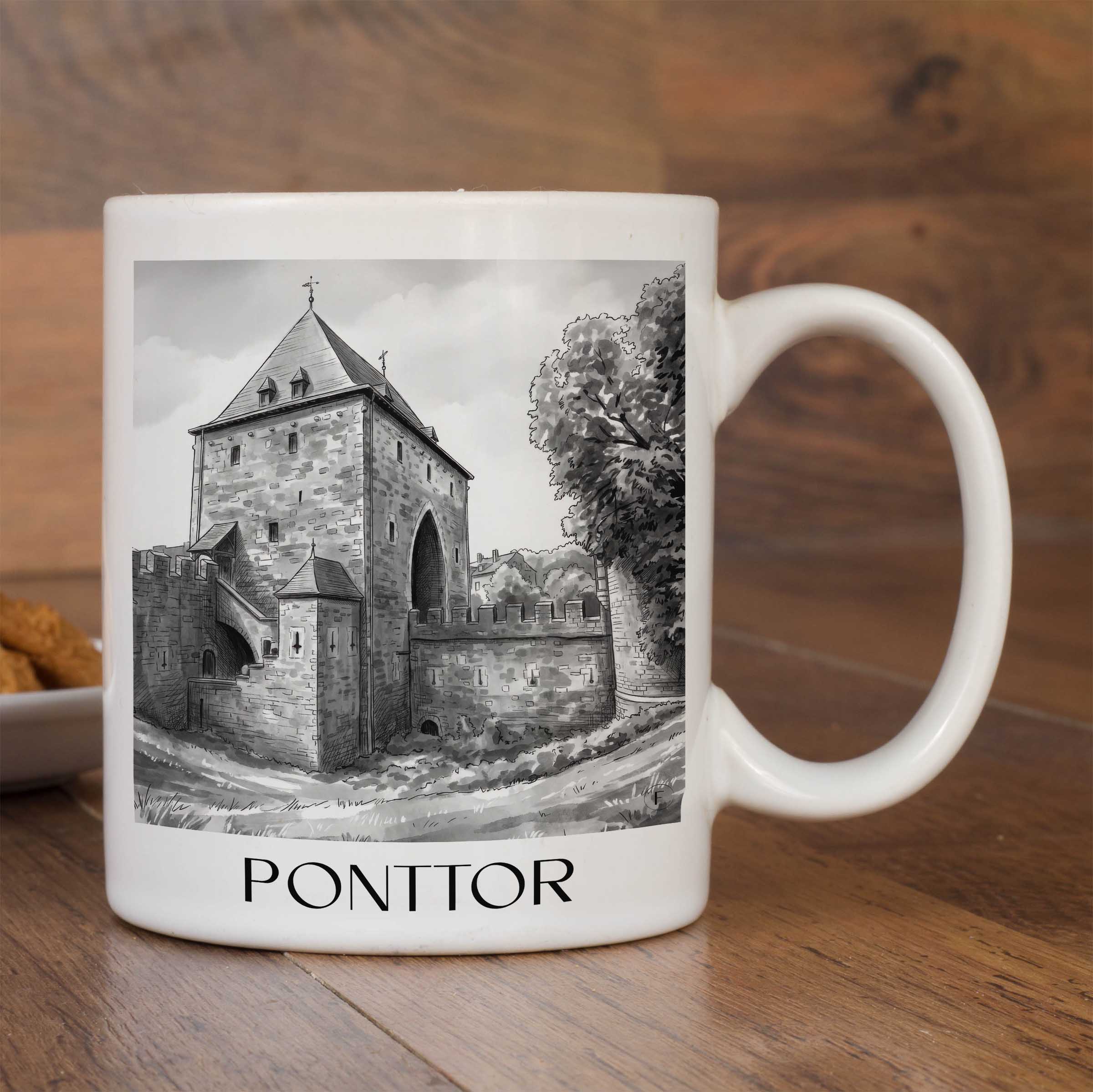 ponttor-aachen-deutschland-kaffeebecher-aquarell-schwarz-weiss