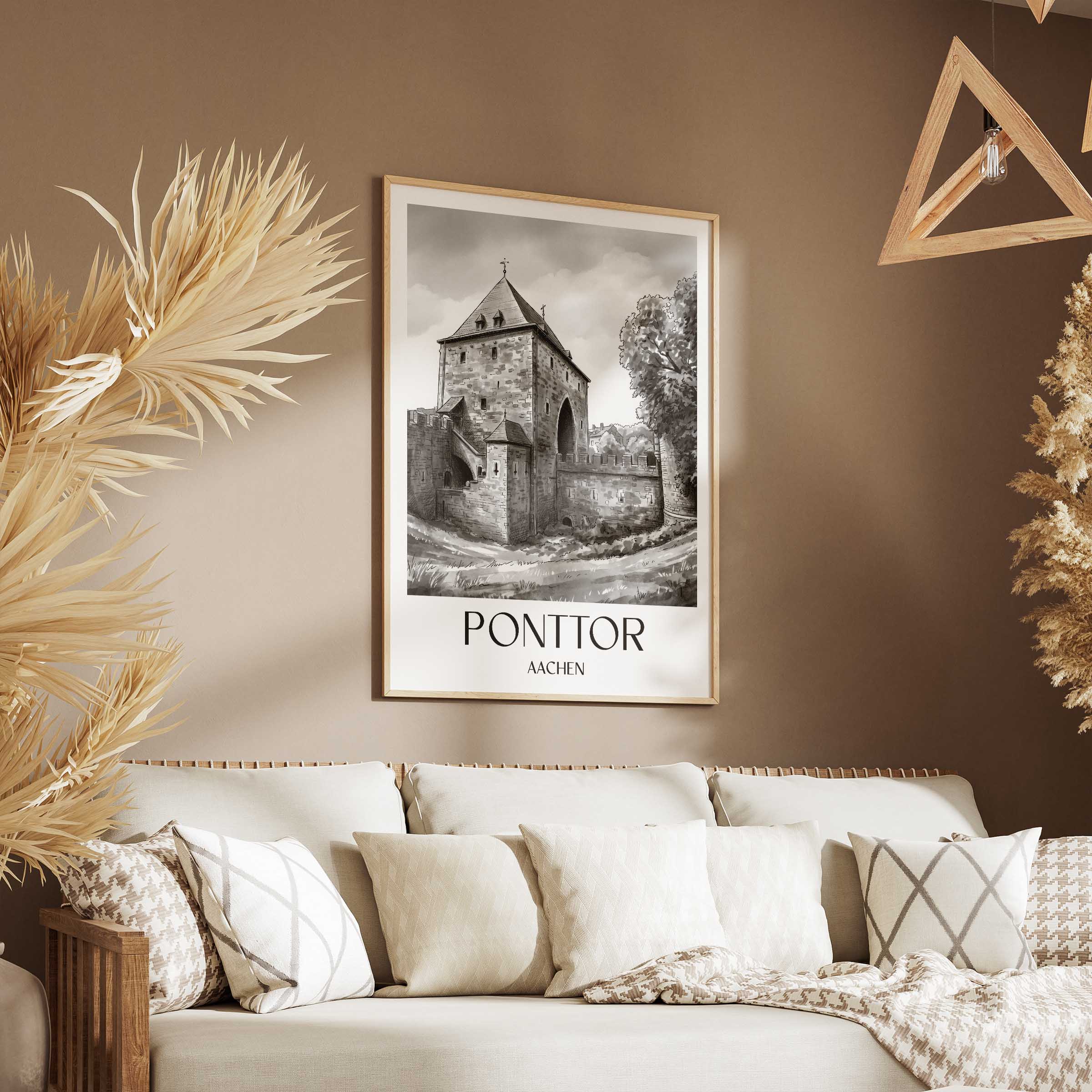 ponttor-aachen-deutschland-poster-aquarell-schwarz-weiss