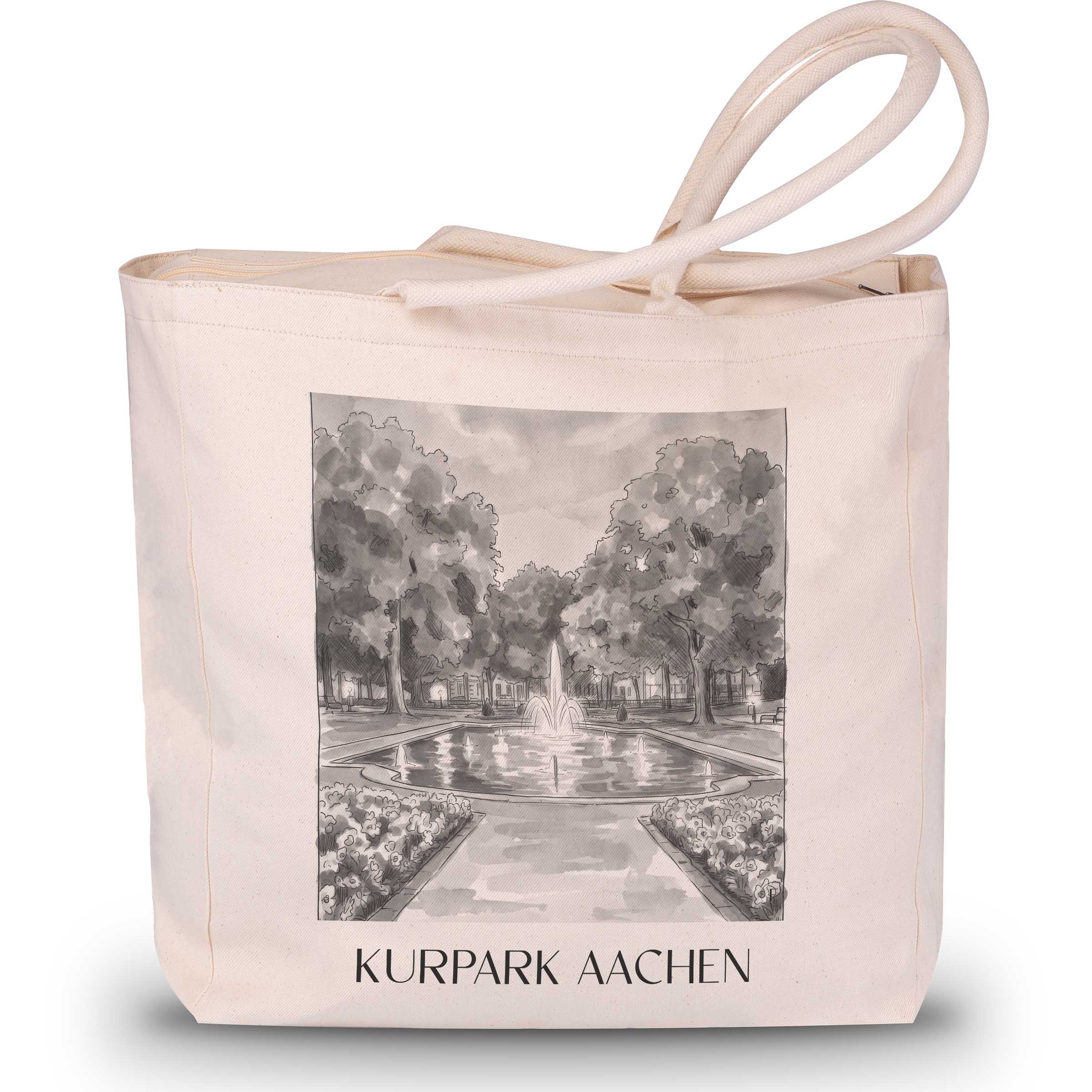 kurpark-aachen-deutschland-einkaufstasche-aquarell-schwarz-weiss