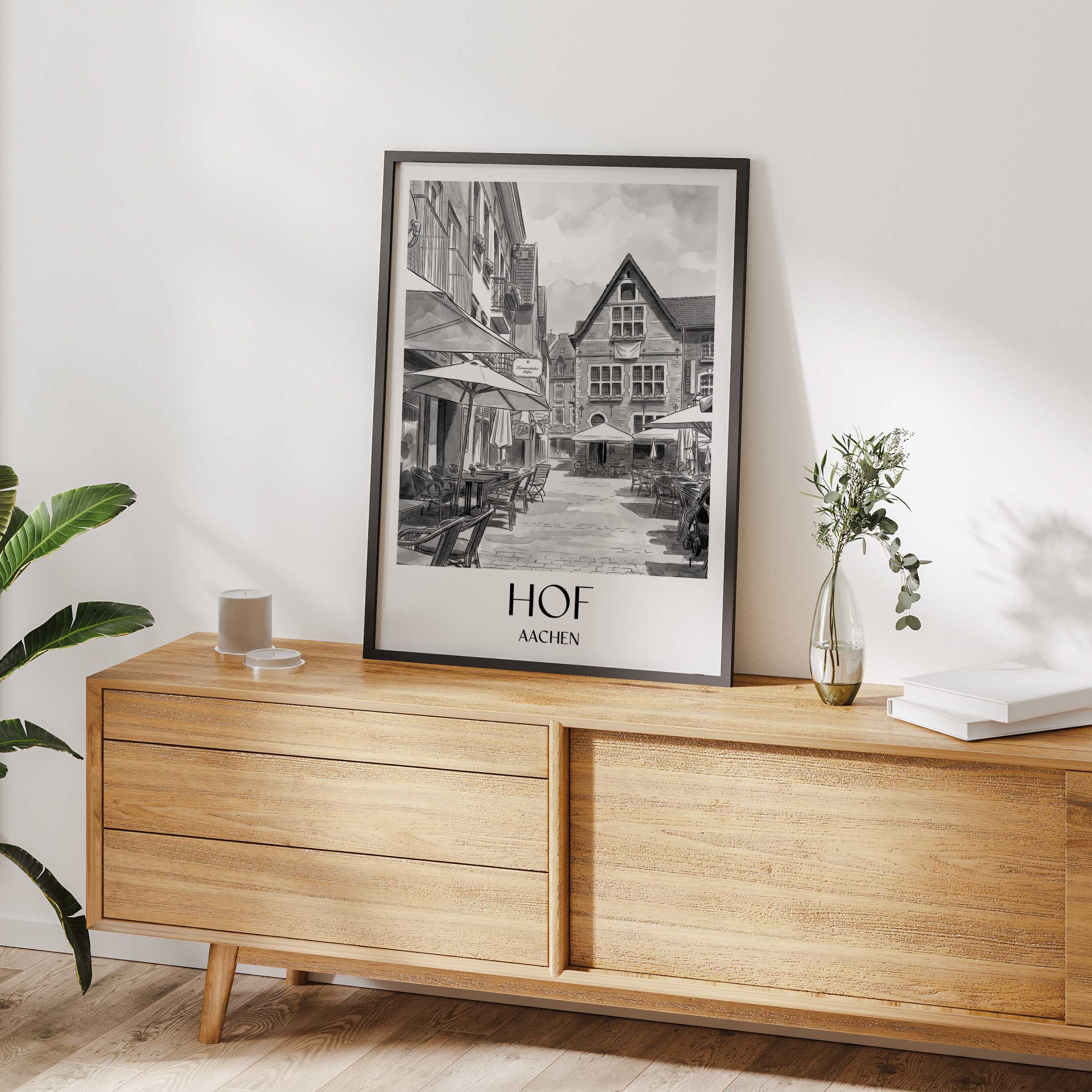 hof-aachen-deutschland-poster-aquarell-schwarz-weiss