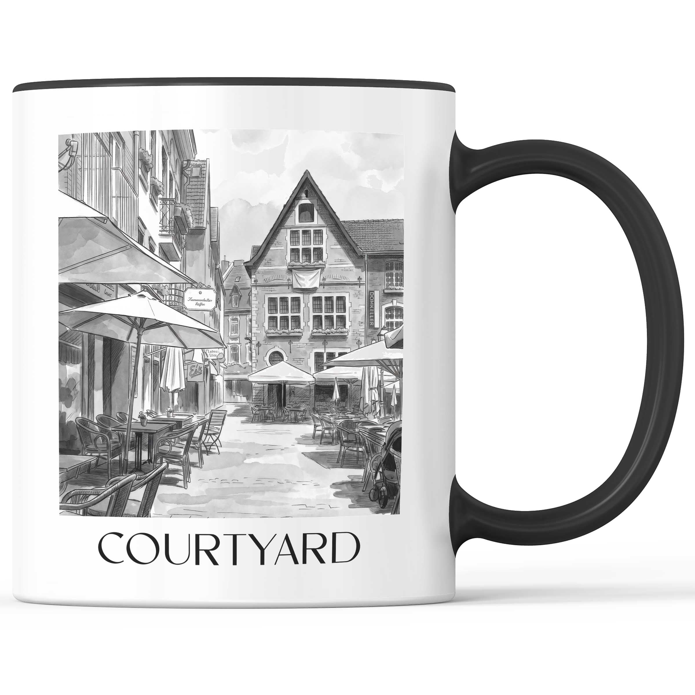 Hof Kaffeebecher - Aachen - Deutschland Becher - Kaffeetasse im Aquarell Schwarz-Weiß Stil