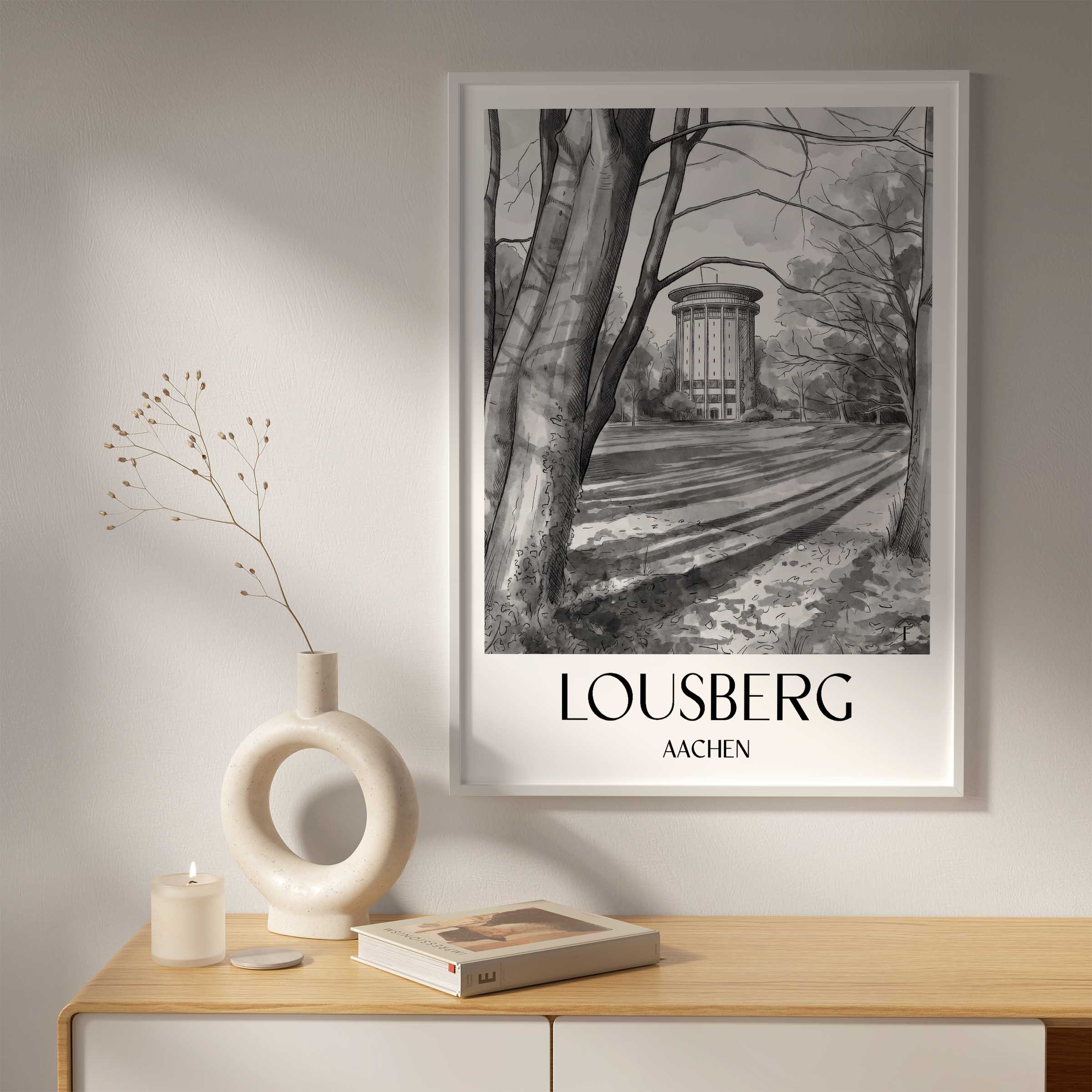 lousberg-aachen-deutschland-poster-aquarell-schwarz-weiss