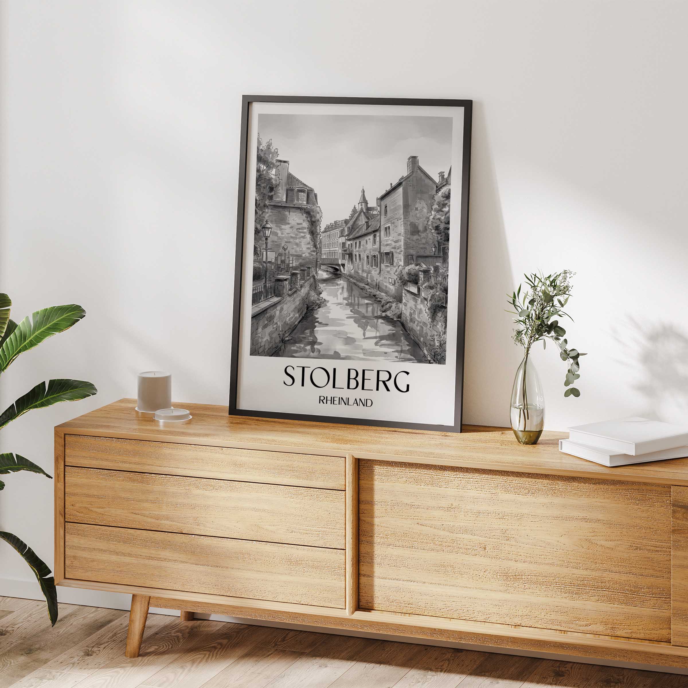 stolberg-rheinland-deutschland-poster-aquarell-schwarz-weiss