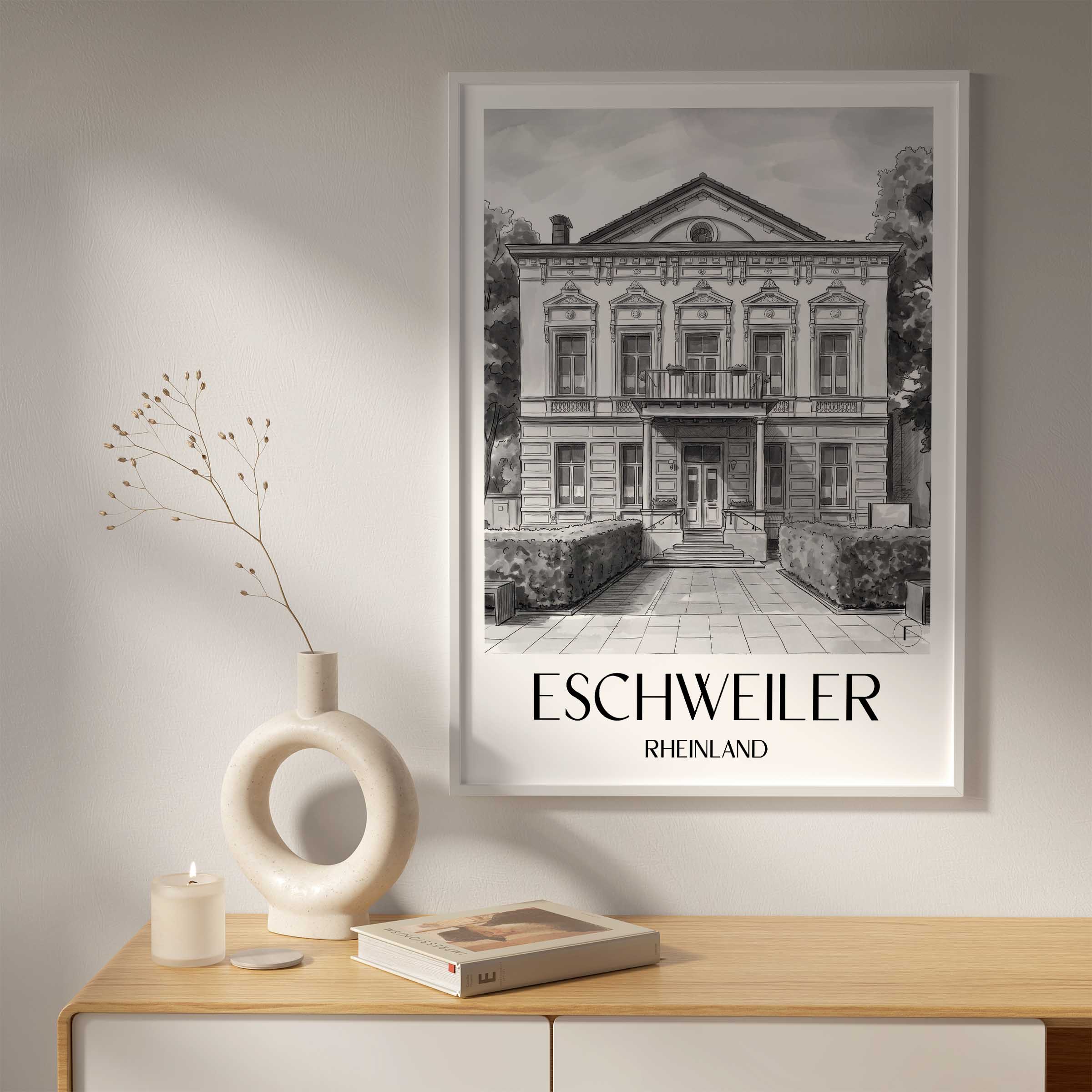eschweiler-rheinland-deutschland-poster-aquarell-schwarz-weiss