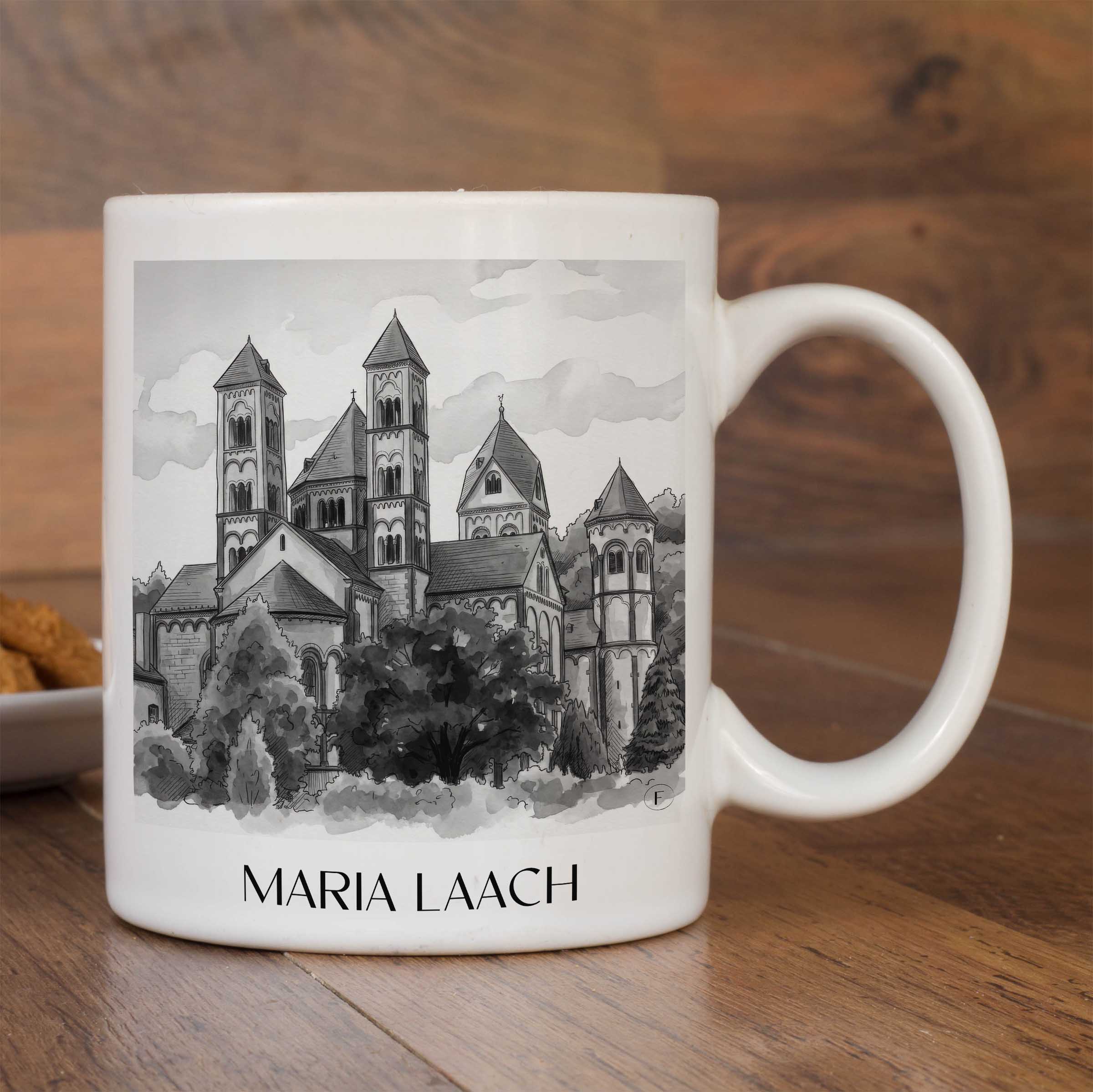 maria-laach-eifel-deutschland-kaffeebecher-aquarell-schwarz-weiss