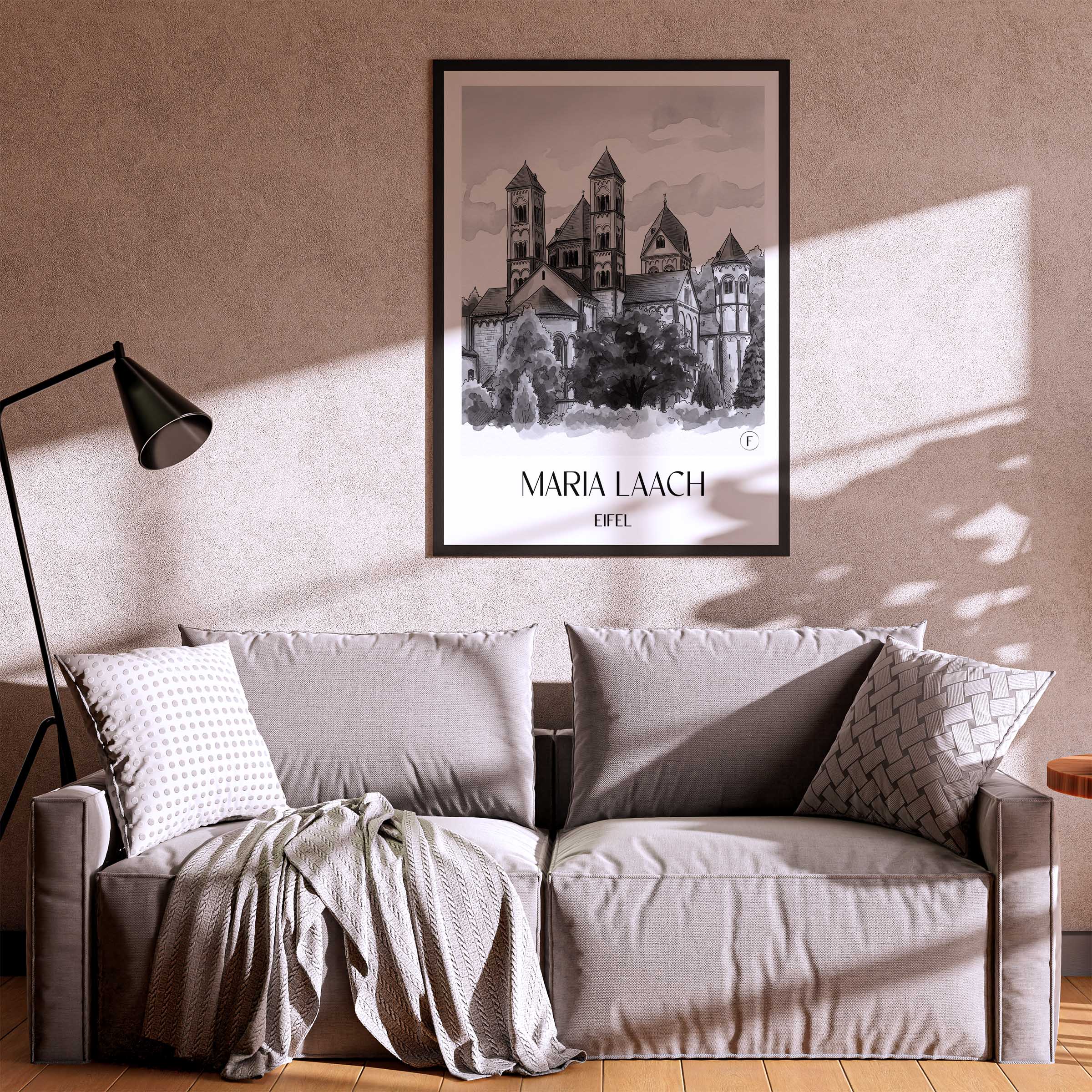 maria-laach-eifel-deutschland-poster-aquarell-schwarz-weiss