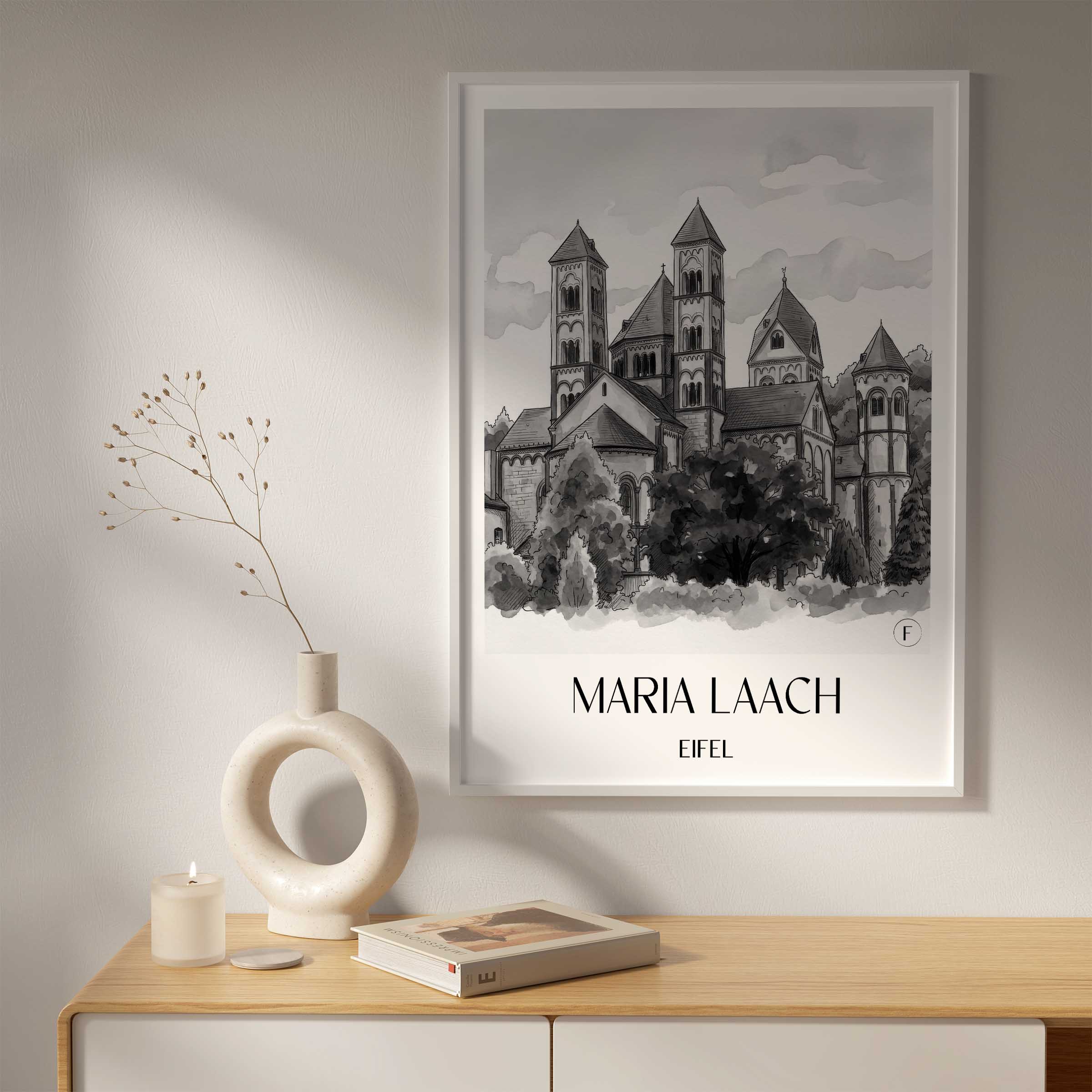 maria-laach-eifel-deutschland-poster-aquarell-schwarz-weiss