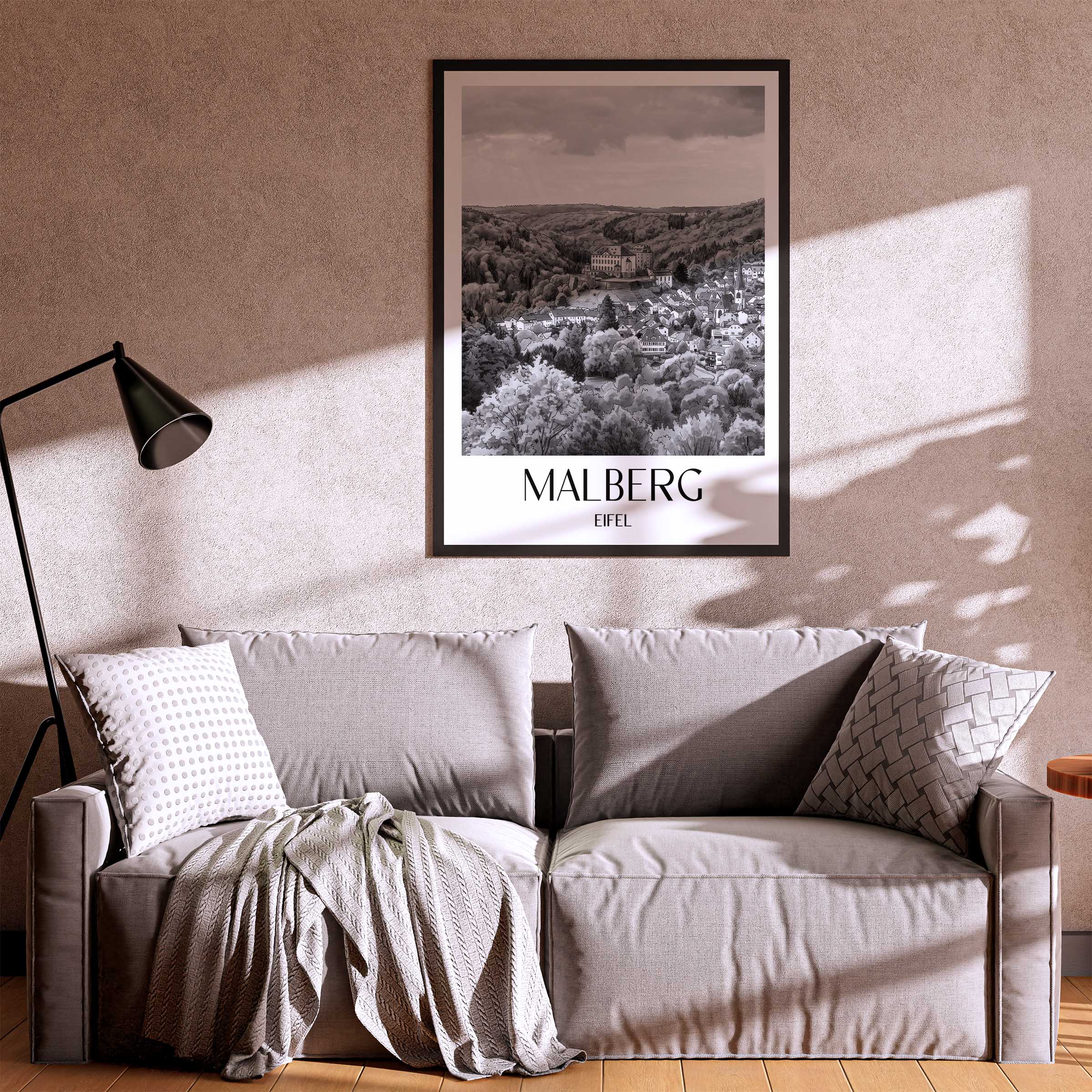malberg-eifel-deutschland-poster-aquarell-schwarz-weiss
