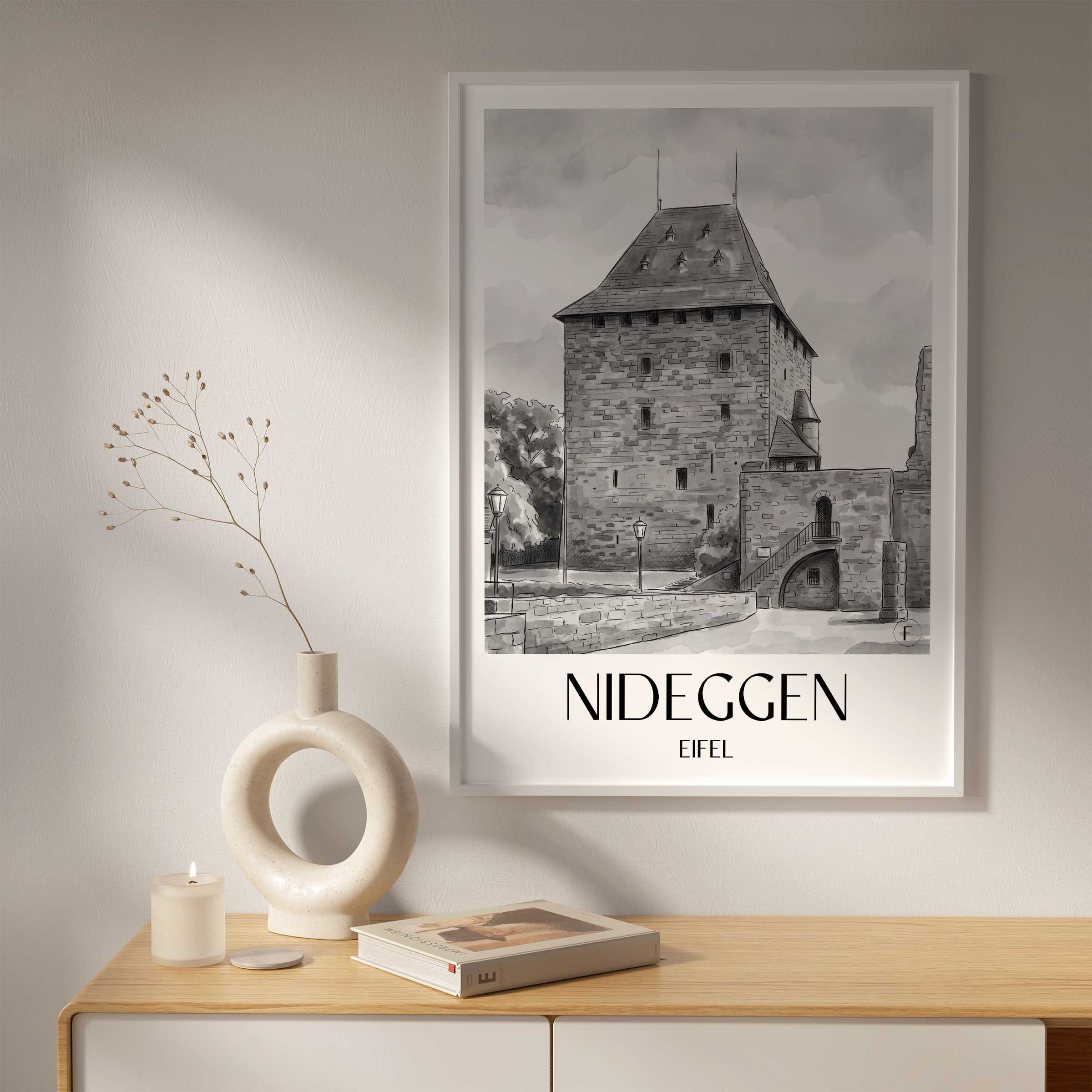 nideggen-eifel-deutschland-poster-aquarell-schwarz-weiss