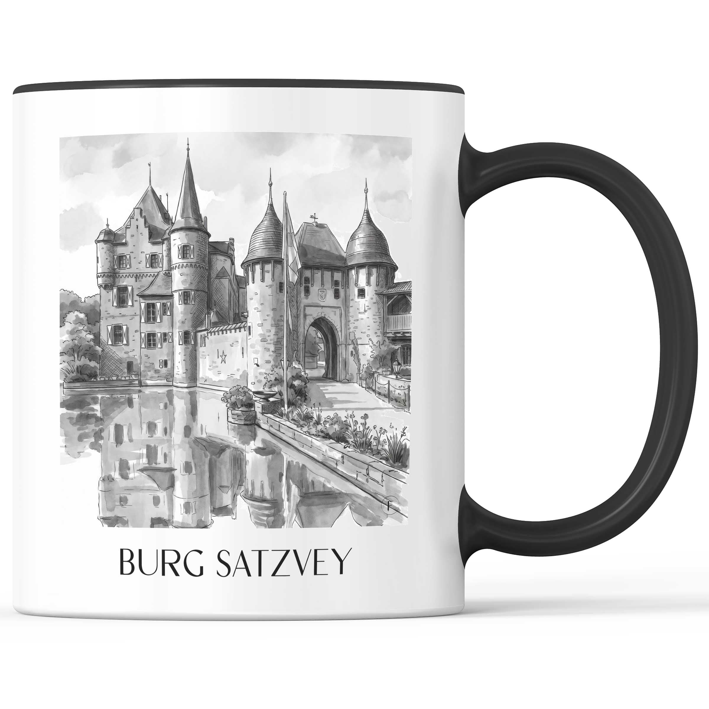 burg-satzvey-eifel-deutschland-kaffeebecher-aquarell-schwarz-weiss