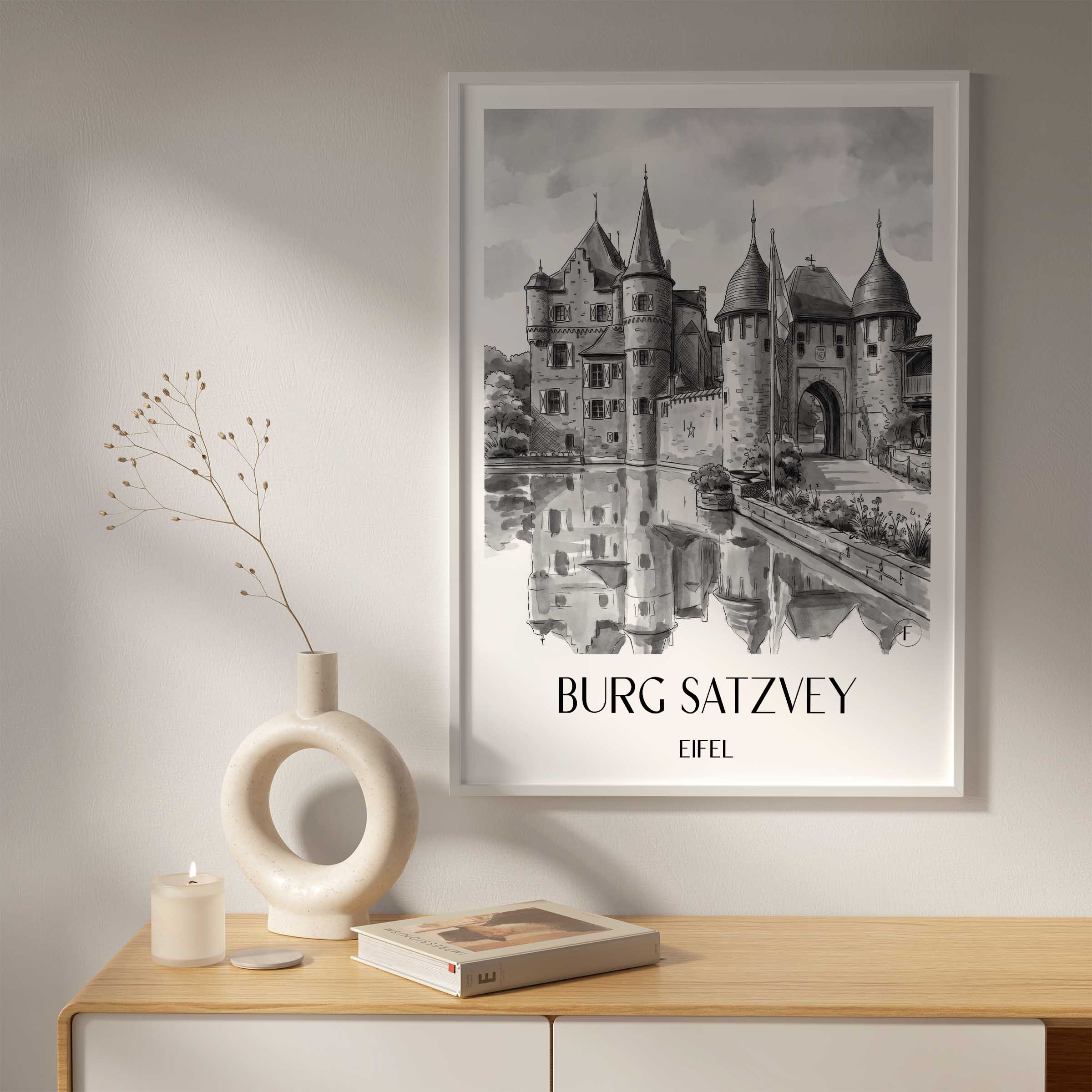 burg-satzvey-eifel-deutschland-poster-aquarell-schwarz-weiss