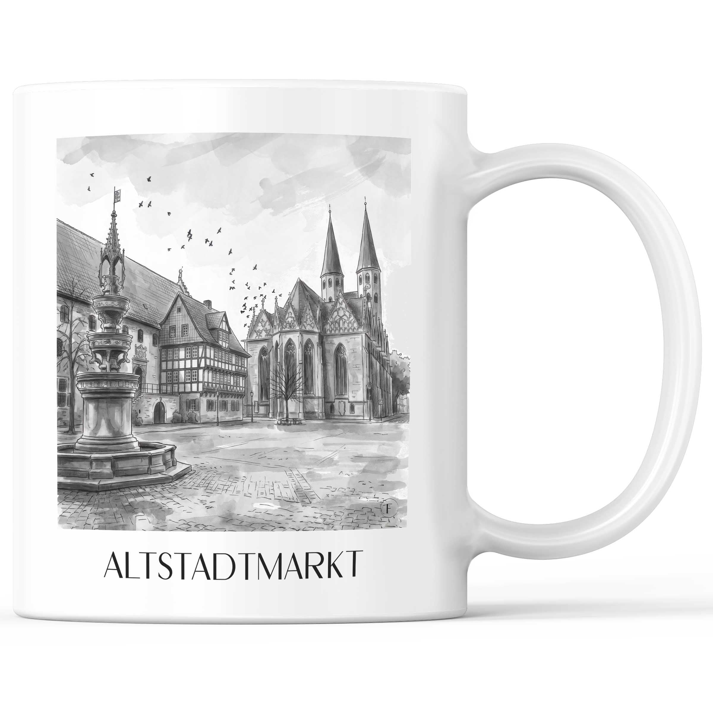 altstadtmarkt-braunschweig-deutschland-kaffeebecher-aquarell-schwarz-weiss