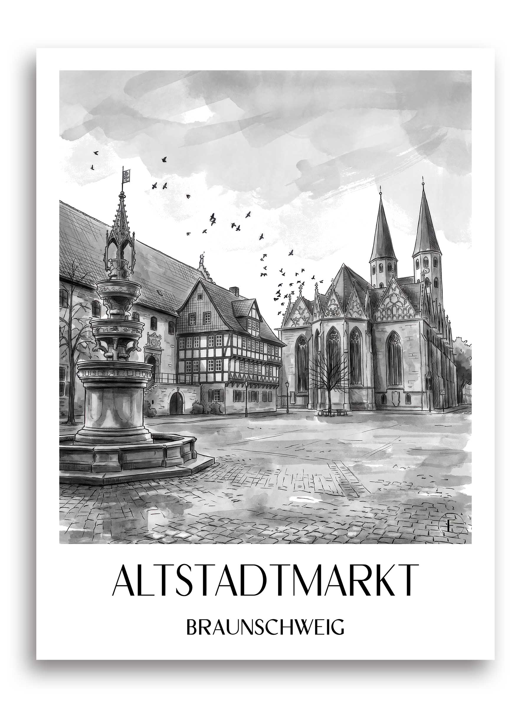 altstadtmarkt-braunschweig-deutschland-poster-aquarell-schwarz-weiss