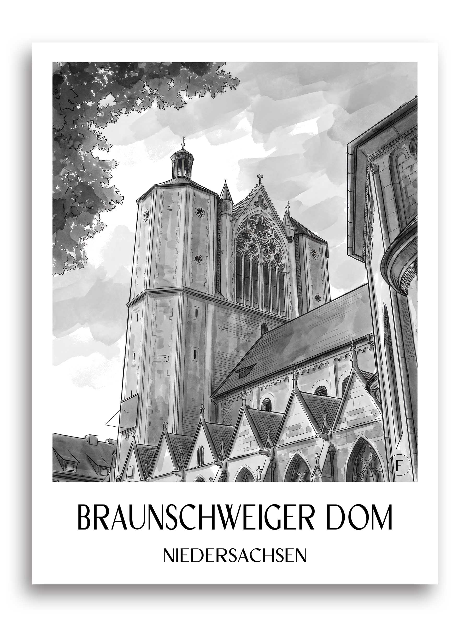 braunschweiger-dom-niedersachsen-deutschland-poster-aquarell-schwarz-weiss