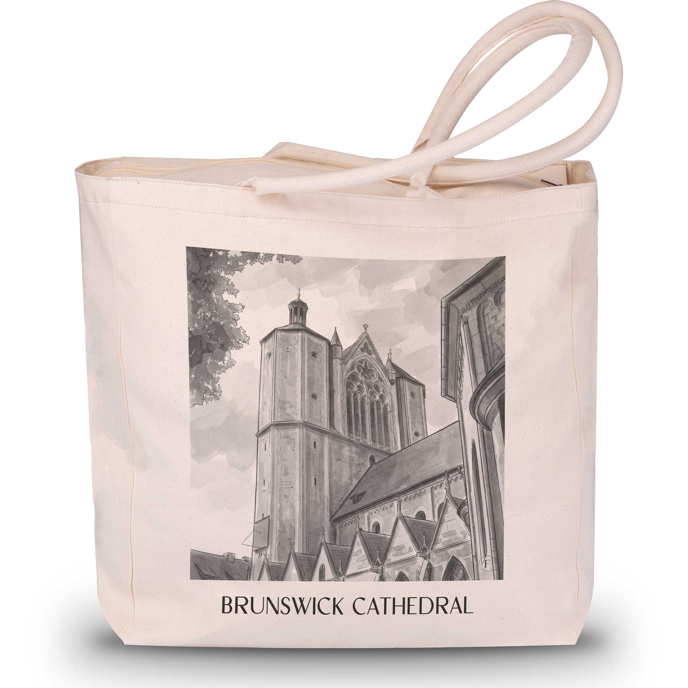Braunschweiger Dom Shopping Tasche - Niedersachsen - Deutschland Tote Bag - Einkaufstasche im Aquarell Schwarz-Weiß Stil