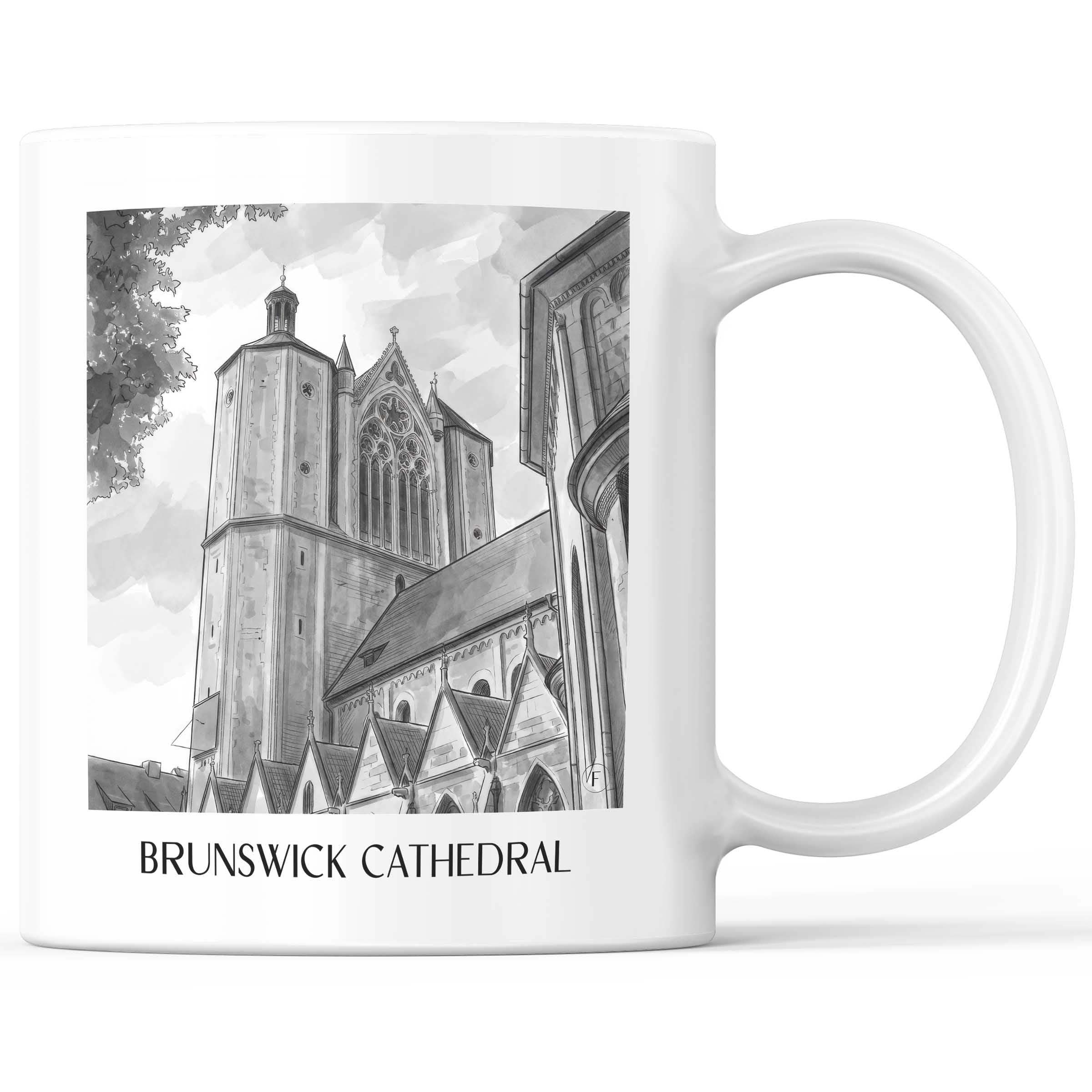 Braunschweiger Dom Kaffeebecher - Niedersachsen - Deutschland Becher - Kaffeetasse im Aquarell Schwarz-Weiß Stil