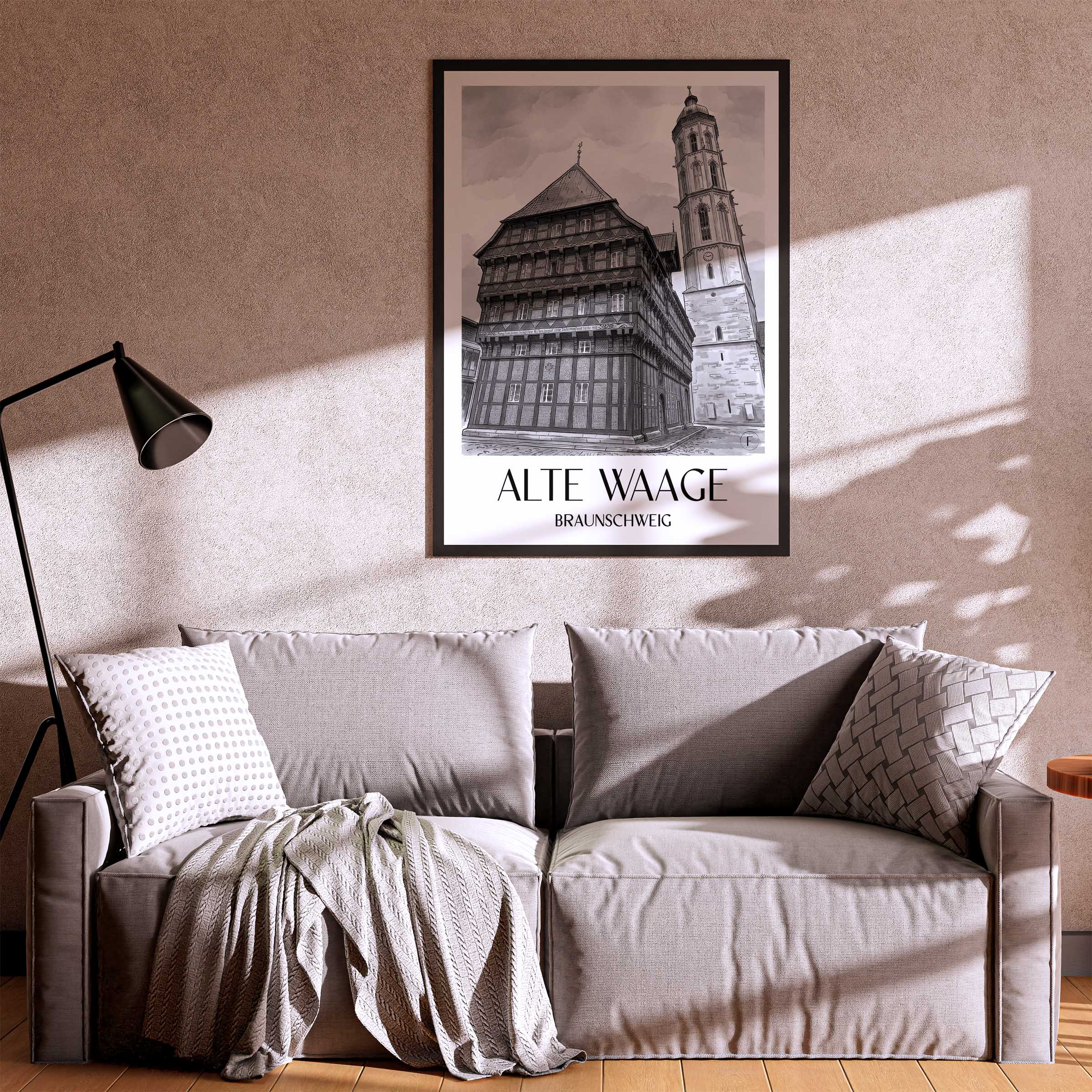 alte-waage-braunschweig-deutschland-poster-aquarell-schwarz-weiss