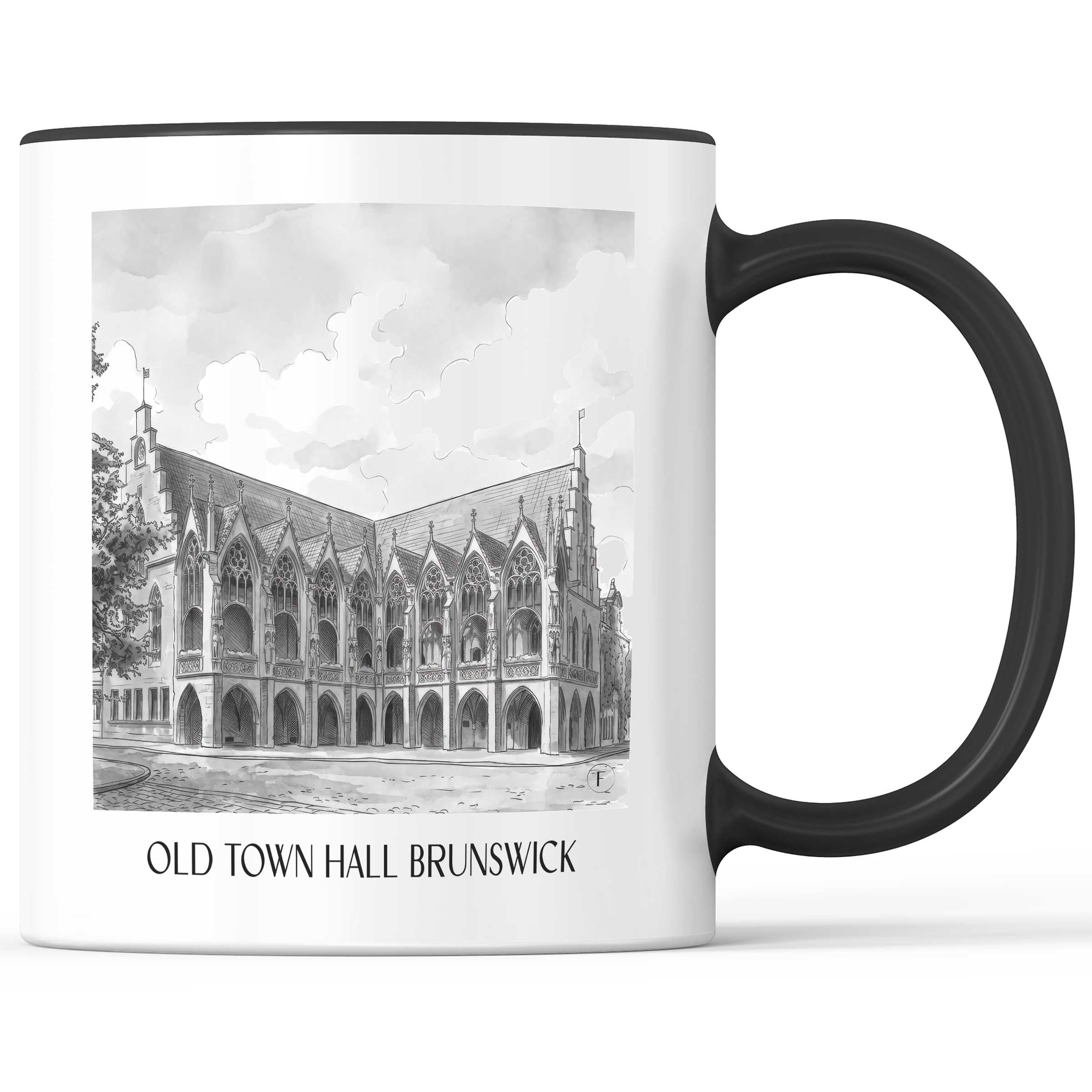 Altstadtrathaus Kaffeebecher - Braunschweig - Deutschland Becher - Kaffeetasse im Aquarell Schwarz-Weiß Stil