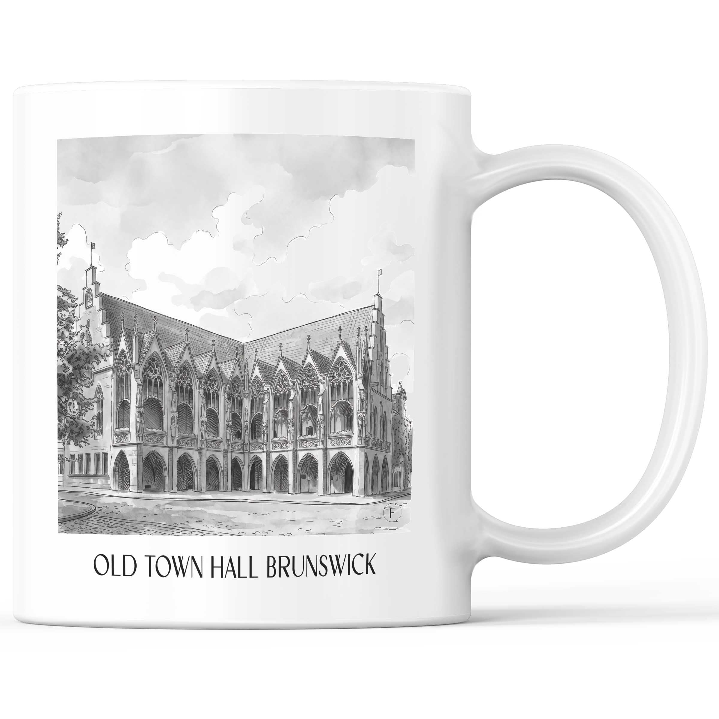 Altstadtrathaus Kaffeebecher - Braunschweig - Deutschland Becher - Kaffeetasse im Aquarell Schwarz-Weiß Stil