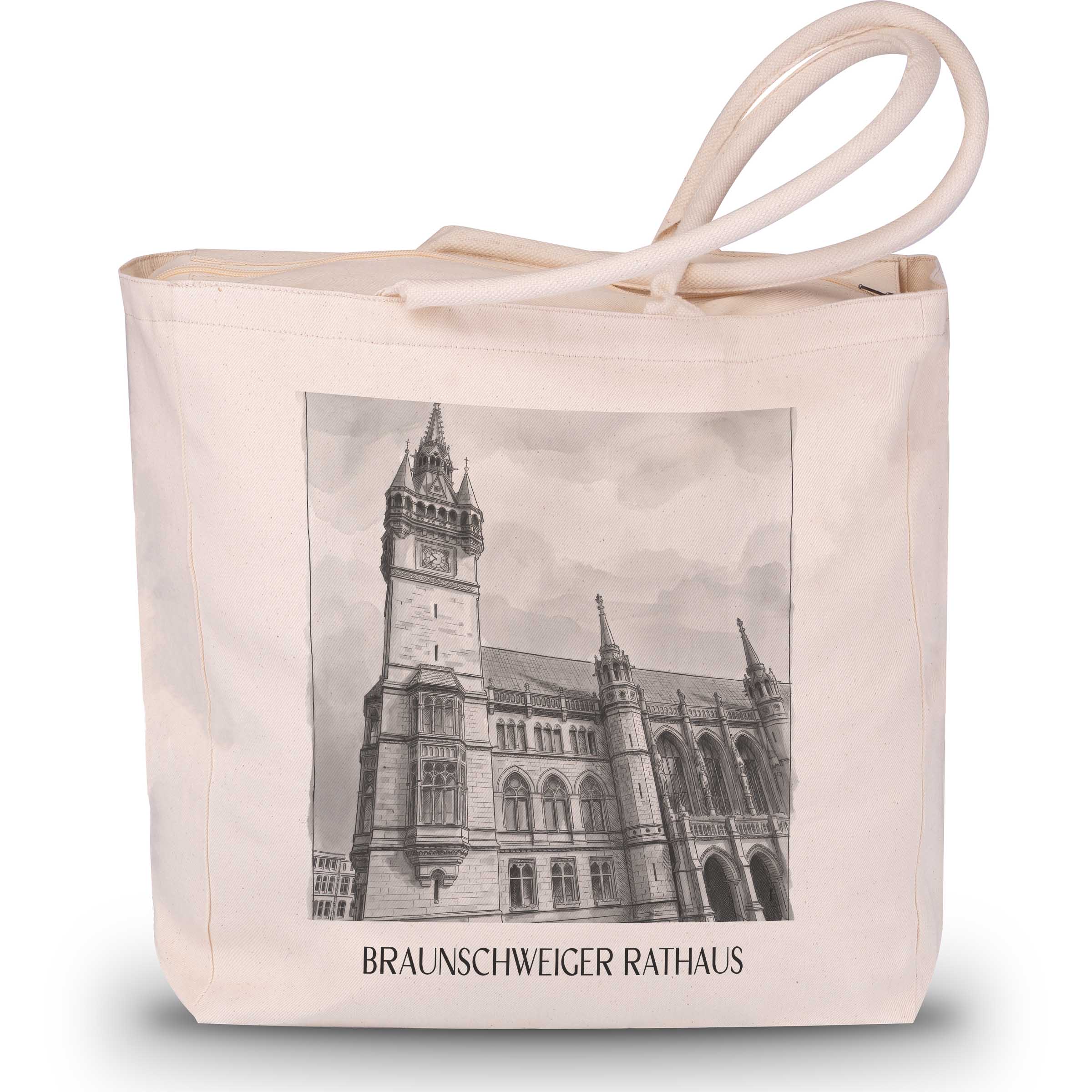 rathaus-braunschweig-deutschland-einkaufstasche-aquarell-schwarz-weiss