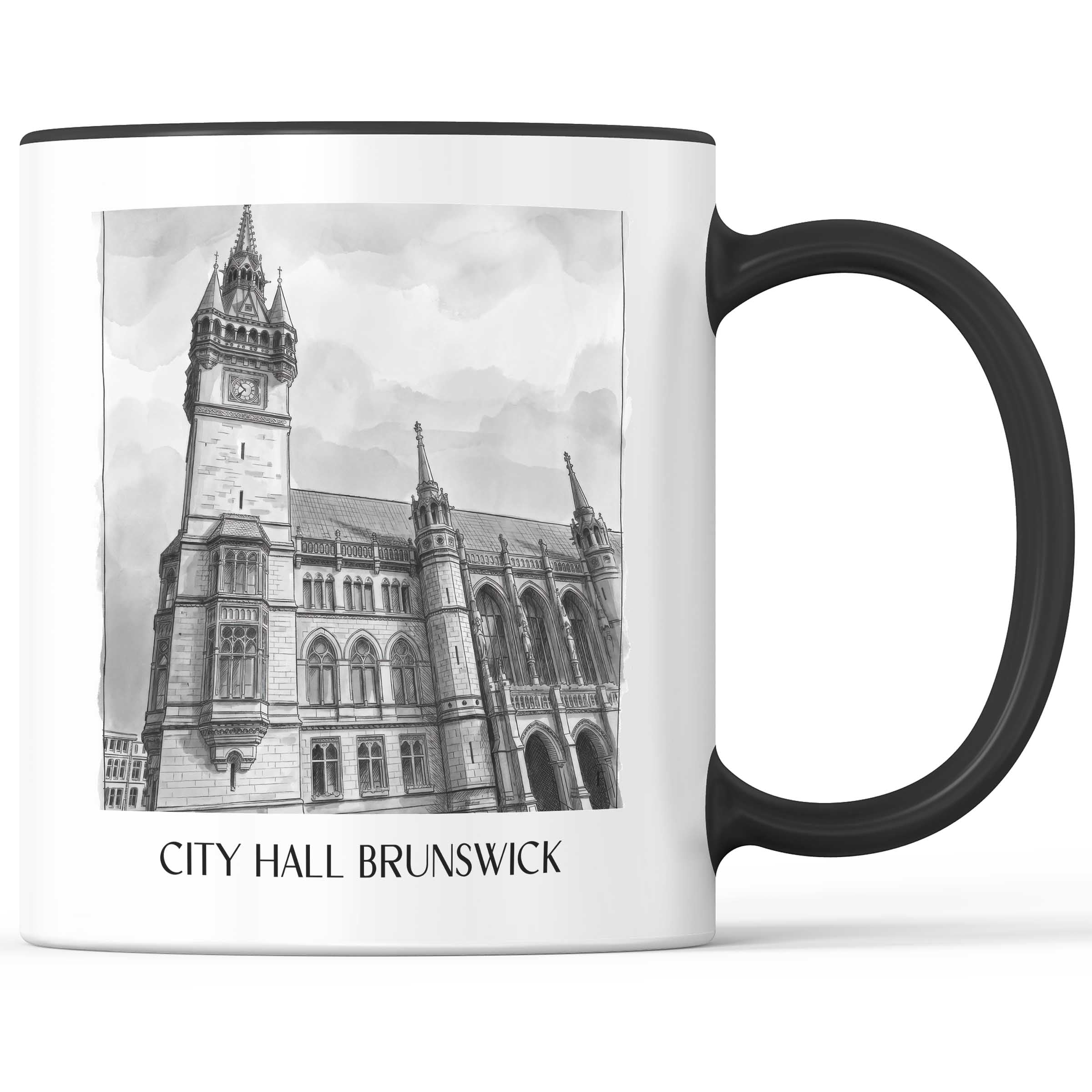 Rathaus Kaffeebecher - Braunschweig - Deutschland Becher - Kaffeetasse im Aquarell Schwarz-Weiß Stil