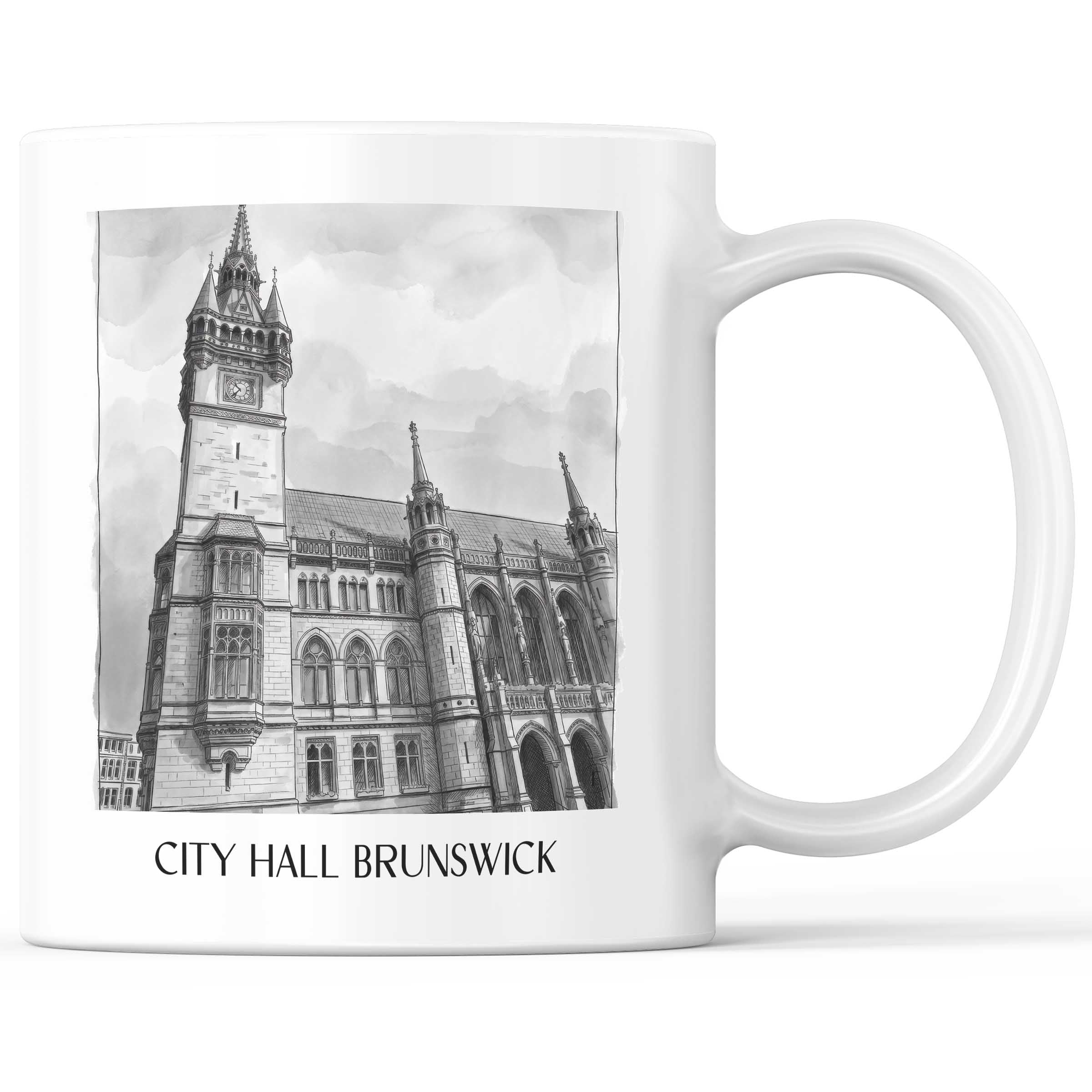 Rathaus Kaffeebecher - Braunschweig - Deutschland Becher - Kaffeetasse im Aquarell Schwarz-Weiß Stil