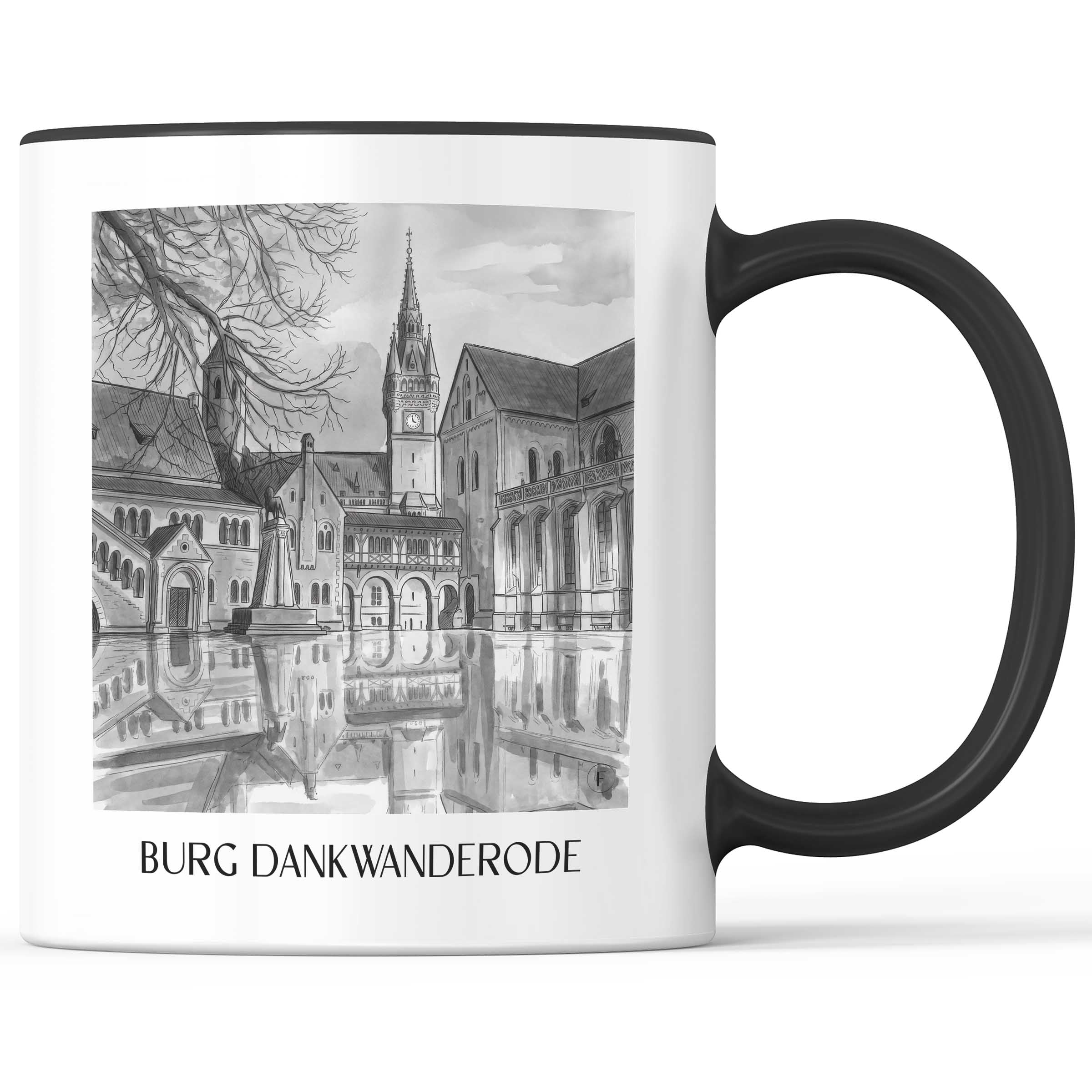 burg-dankwanderode-niedersachsen-deutschland-kaffeebecher-aquarell-schwarz-weiss
