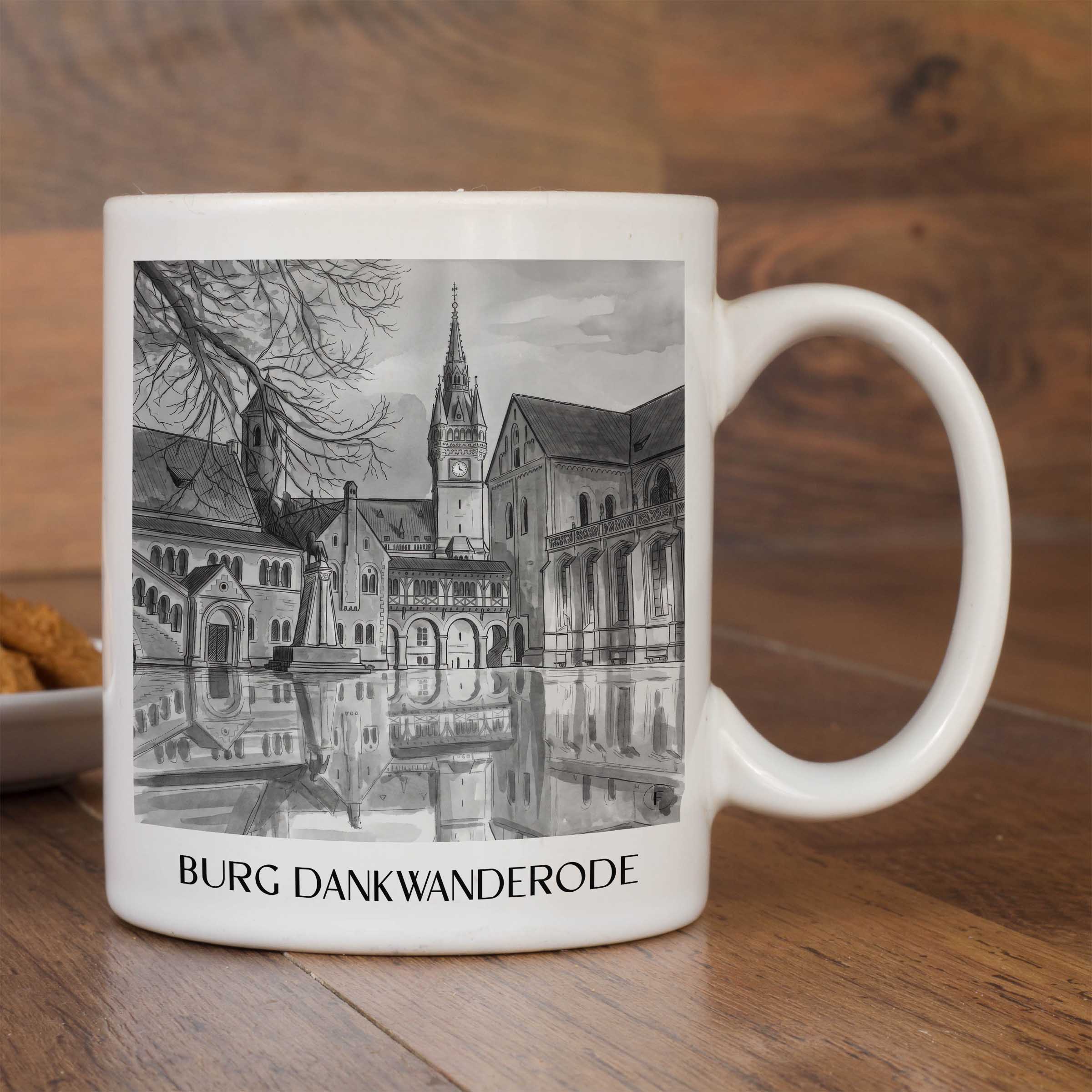 burg-dankwanderode-niedersachsen-deutschland-kaffeebecher-aquarell-schwarz-weiss