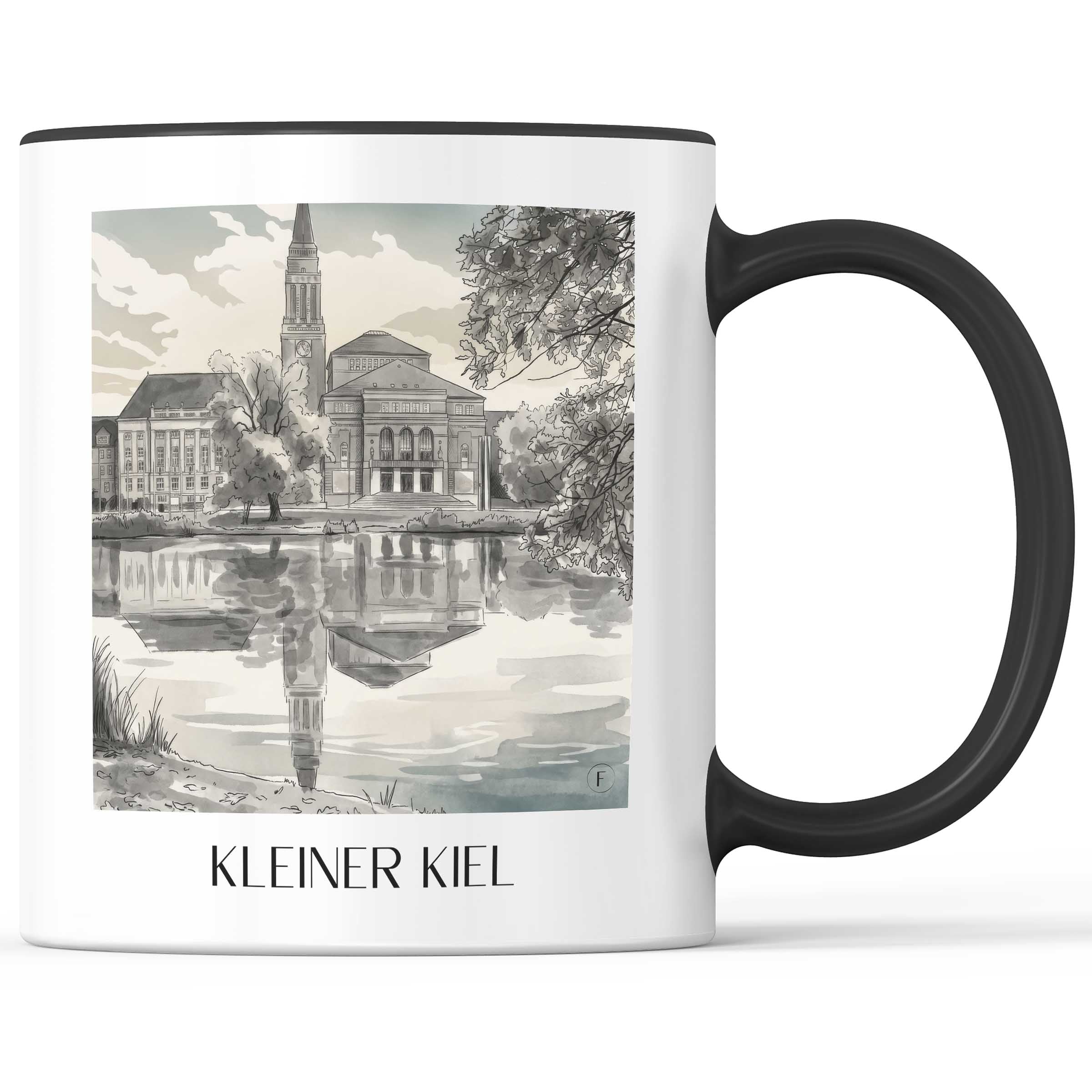 Kleiner Kiel Kaffeebecher - Schleswig-Holstein - Deutschland Becher - Kaffeetasse im Aquarell Schwarz-Weiß Stil