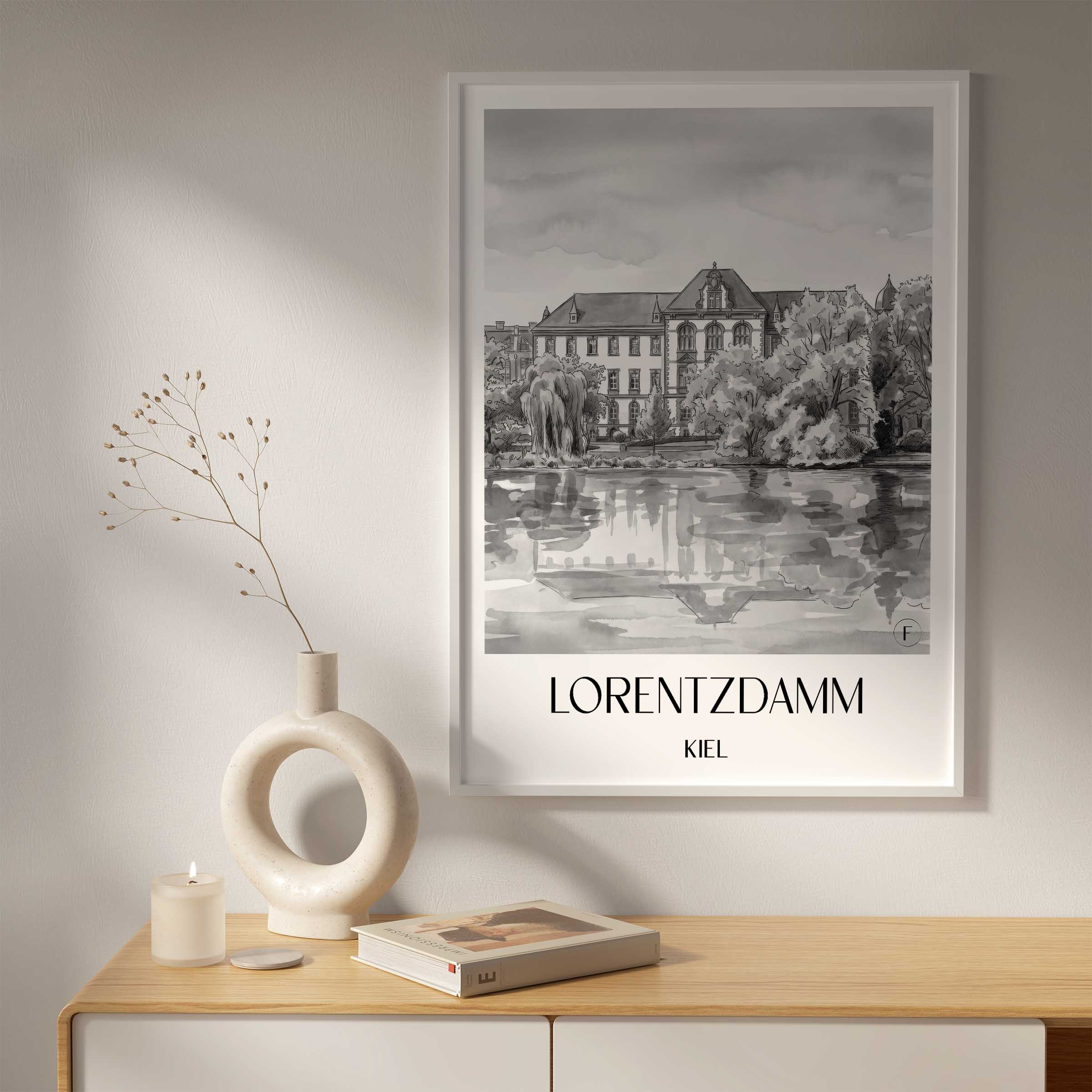 lorentzdamm-kiel-deutschland-poster-aquarell-schwarz-weiss