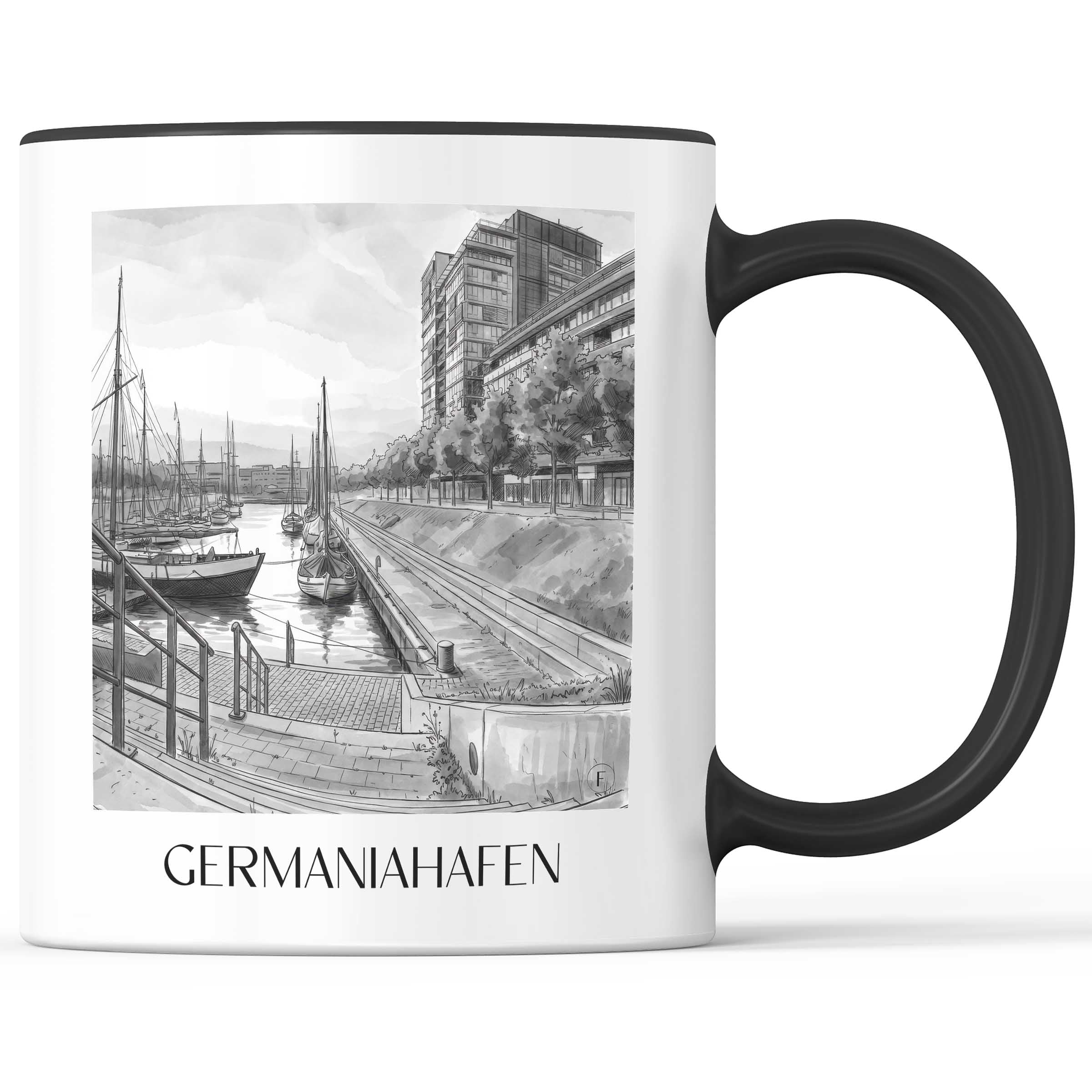 germaniahafen-kiel-deutschland-kaffeebecher-aquarell-schwarz-weiss