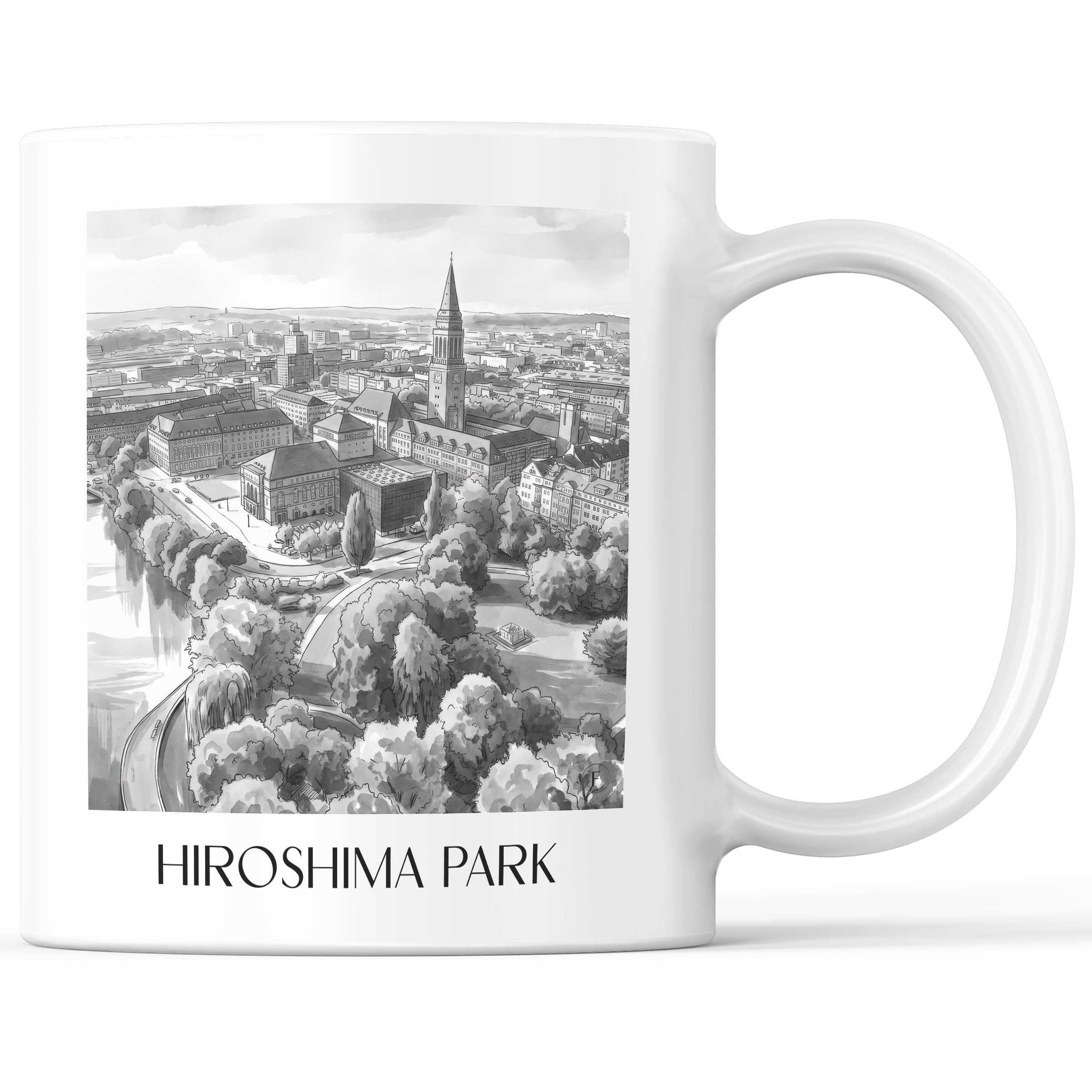 Hiroshimapark Kaffeebecher - Kiel - Deutschland Becher - Kaffeetasse im Aquarell Schwarz-Weiß Stil