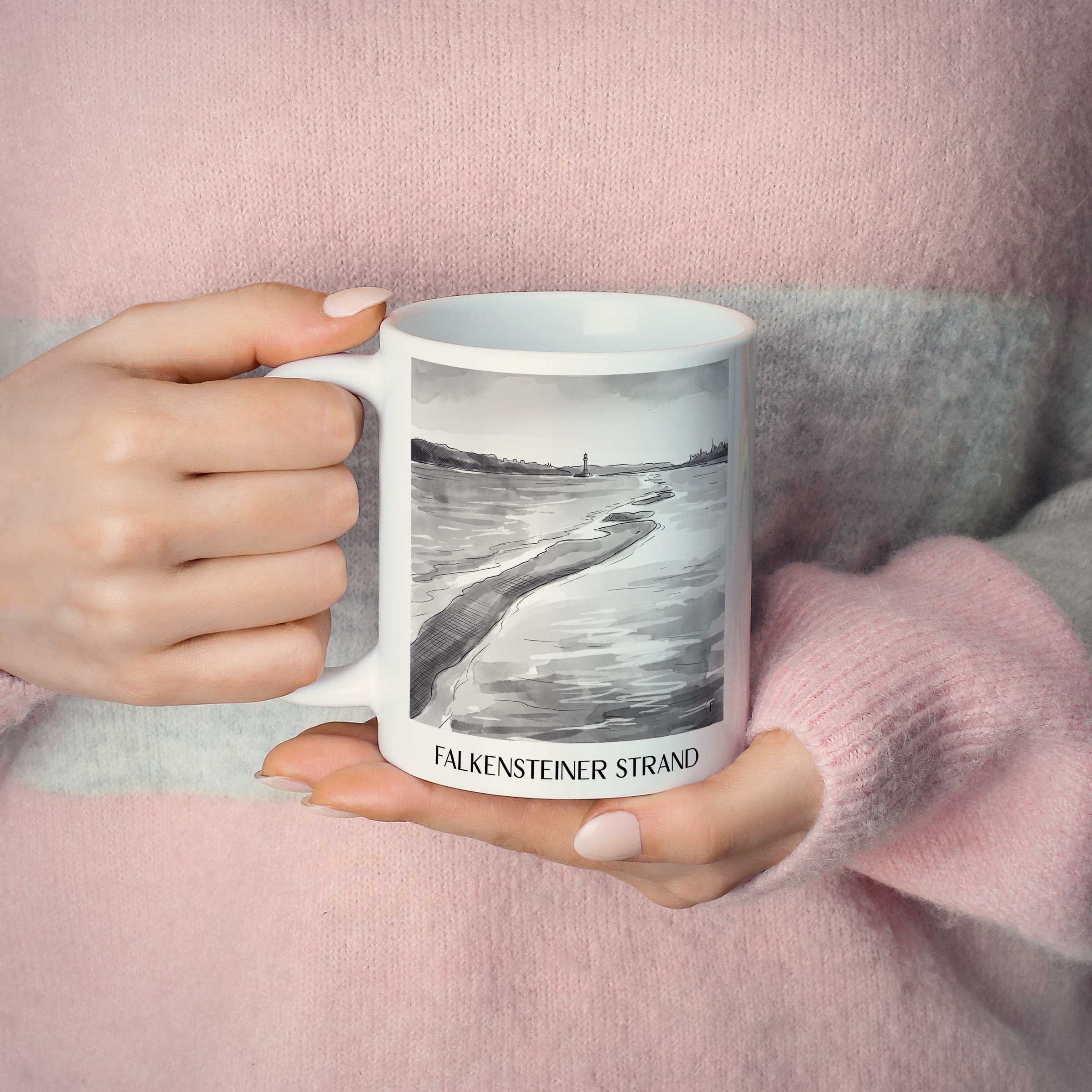 falkensteiner-strand-kiel-deutschland-kaffeebecher-aquarell-schwarz-weiss