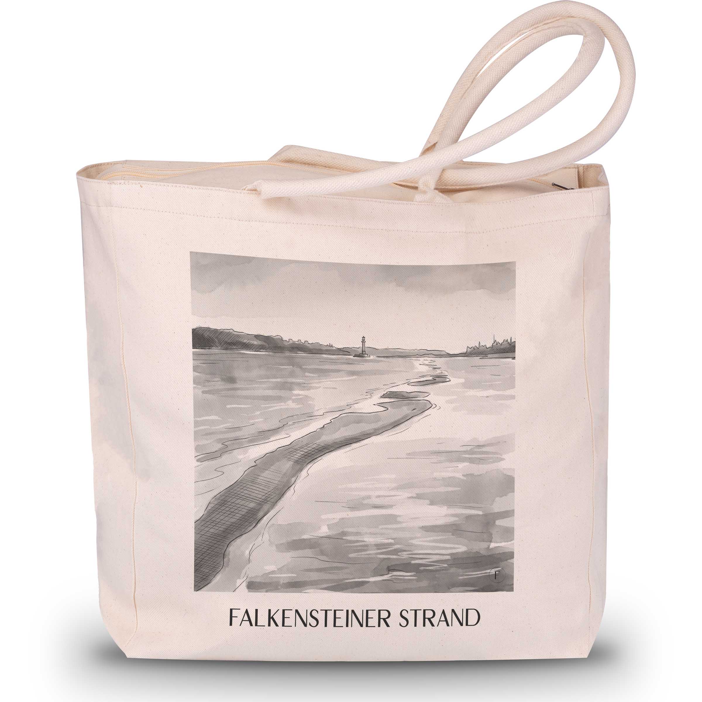 Falkensteiner Strand Shopping Tasche - Kiel - Deutschland Tote Bag - Einkaufstasche im Aquarell Schwarz-Weiß Stil