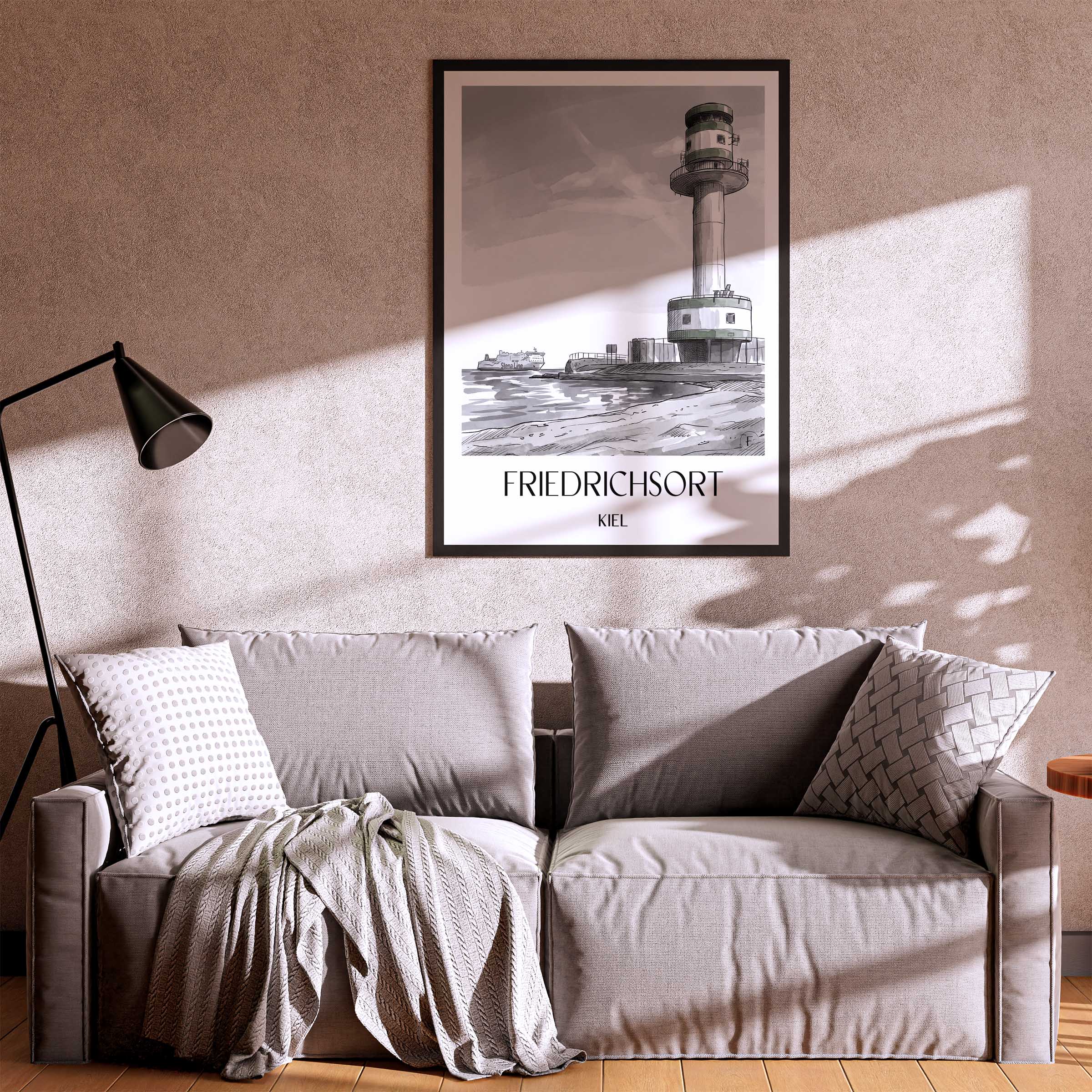 friedrichsort-kiel-deutschland-poster-aquarell-schwarz-weiss
