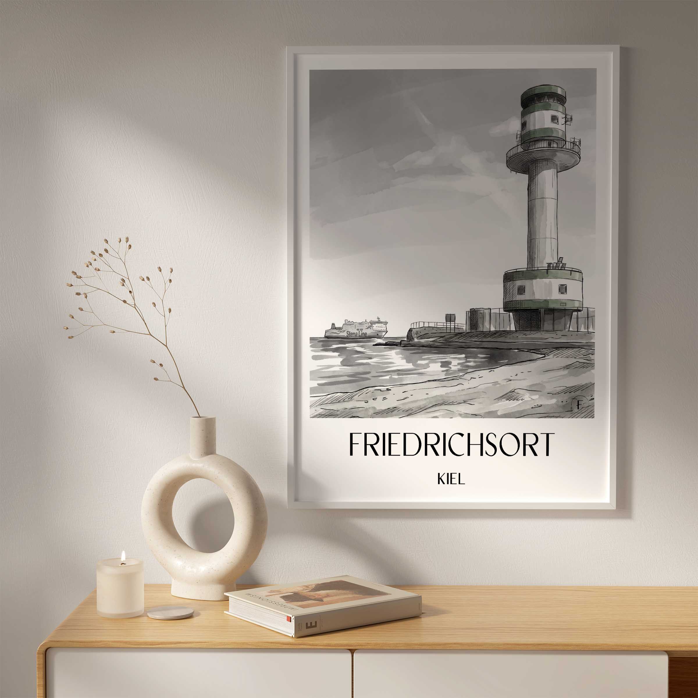 friedrichsort-kiel-deutschland-poster-aquarell-schwarz-weiss